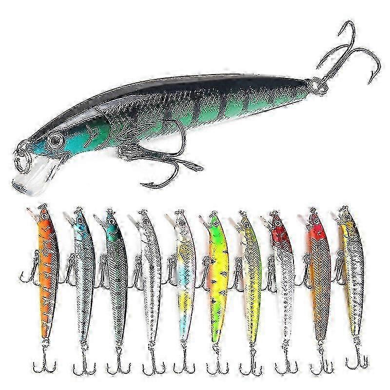 10 Pcs Multicolor Sinking Fishing Lures with Hooks for Minnow Bait