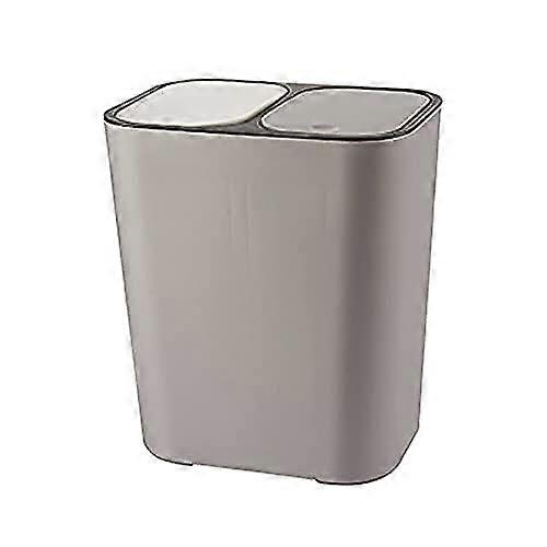 Recycling Bin Outdoor DualCompartment Rectangle Plastic PushButton, 12 Liter, Keeps Waste Separated, White