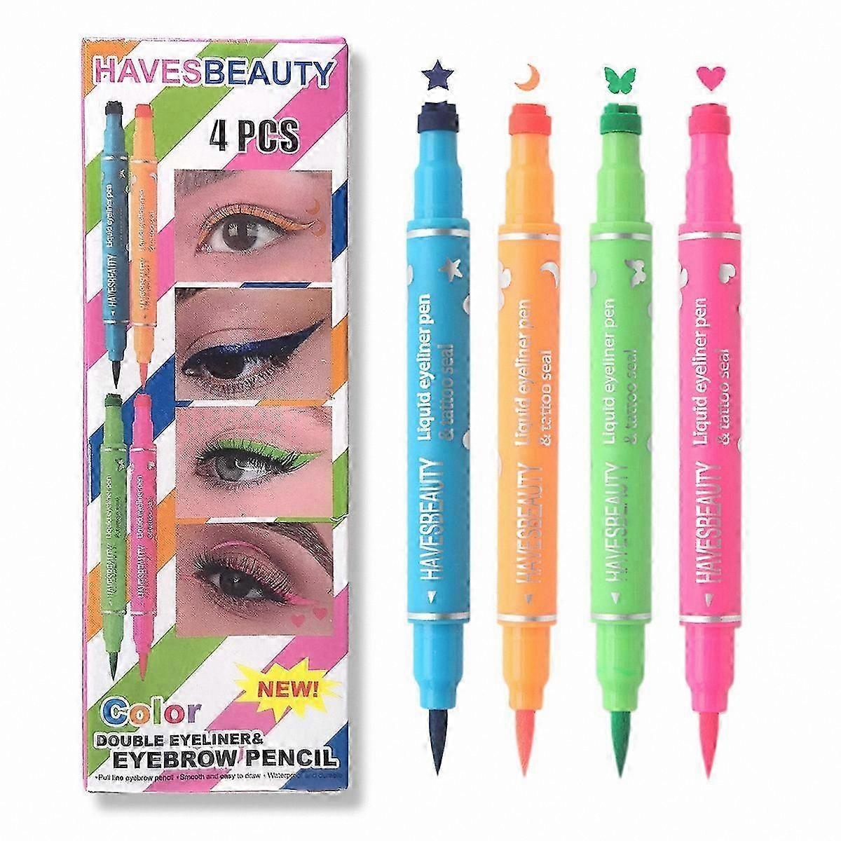 Waterproof Gel Eyeliner Stamp Set: Star, Heart, Moon, Butterfly Shapes - Dual-Ended Felt Tip for Creative Makeup Looks