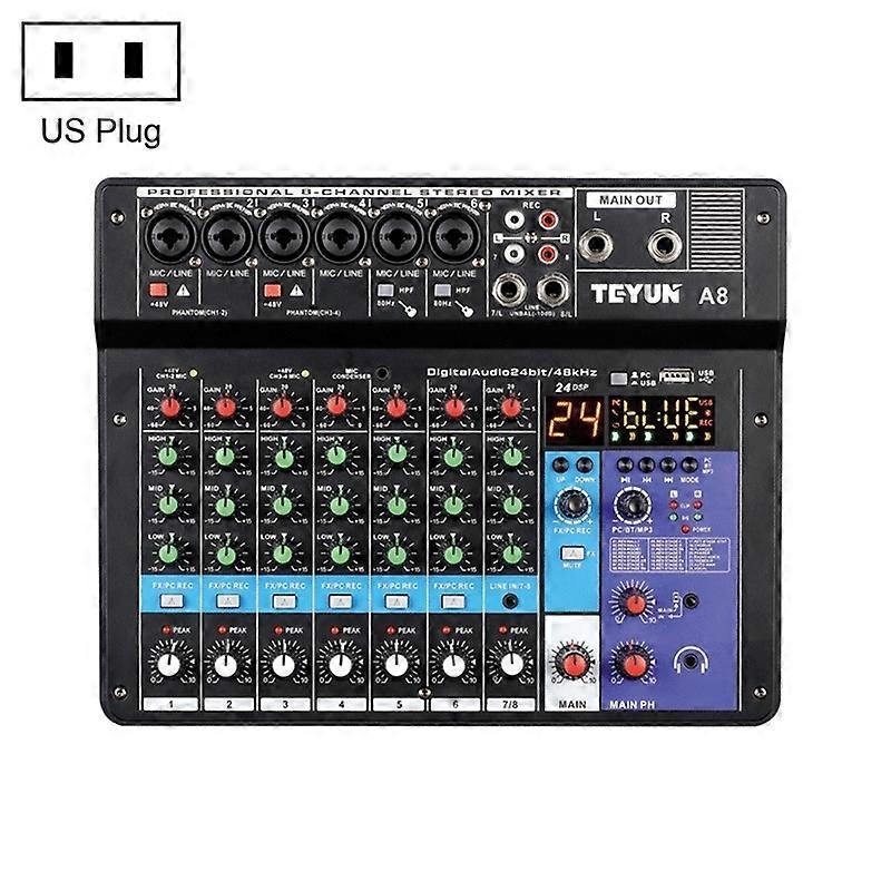 TEYUN NA8 8-channel Small Mixing Console Mixer, US Plug