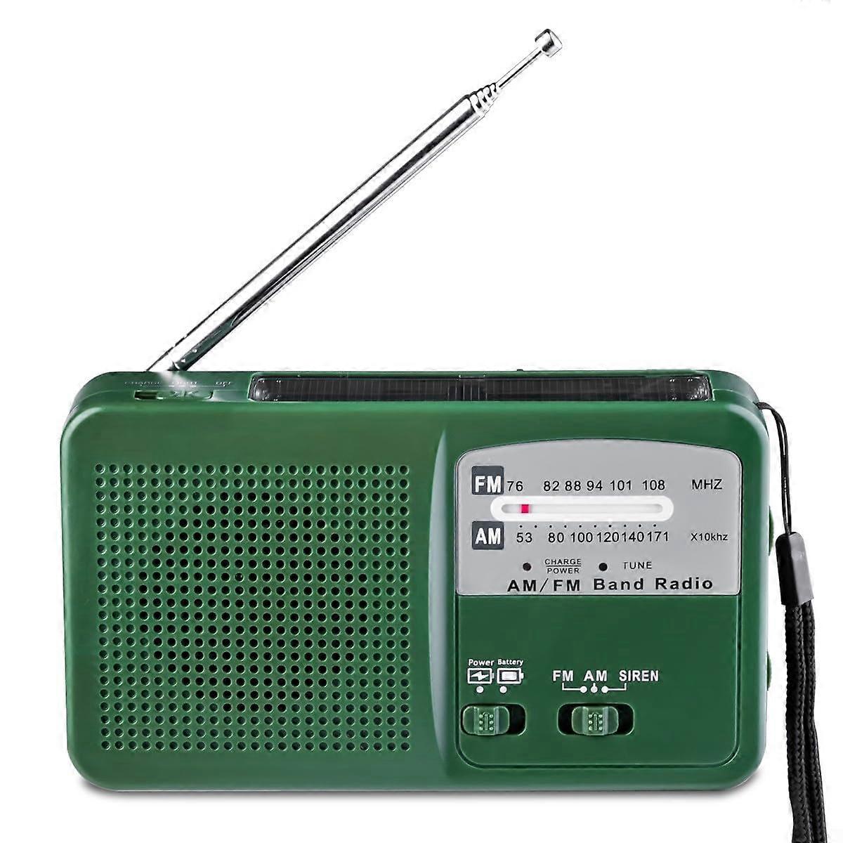 Solar Powered Hand Crank Radio, Portable Emergency Radio With Flashlight And USB Charger, Rechargeable Battery, Green