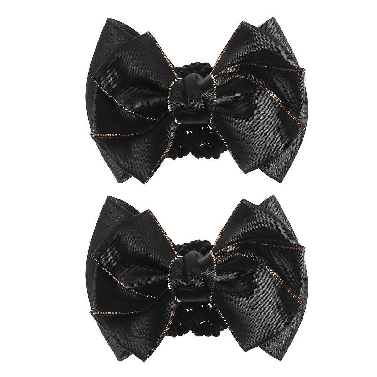 Gold Trim Hair Net Designed For Classy Appearance On Work And Performance Occasions In Black Color For Hair Fixing 2Set
