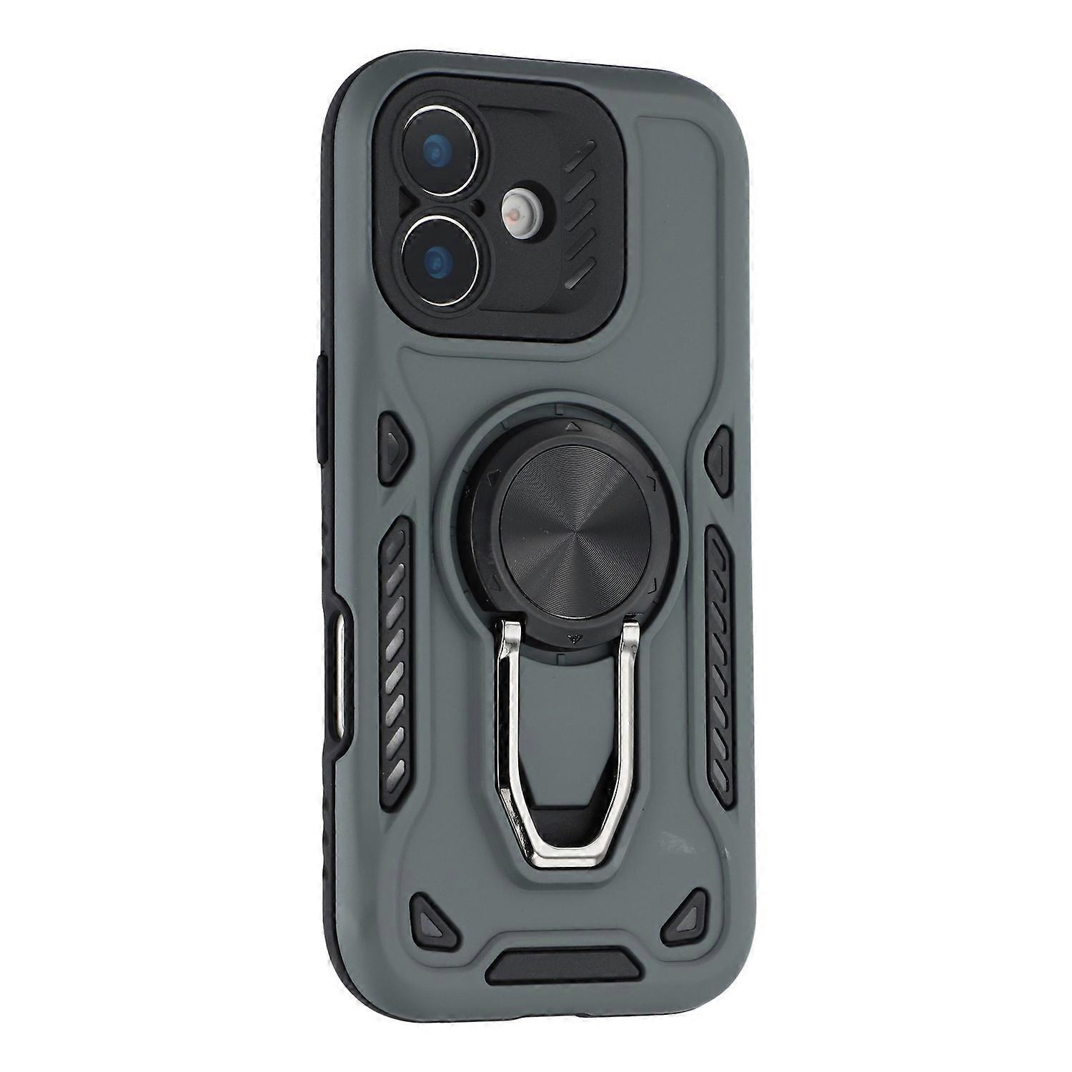 For iPhone 16 Plus Case with Kickstand Shockproof TPU+PC Phone Back Cover - Grey