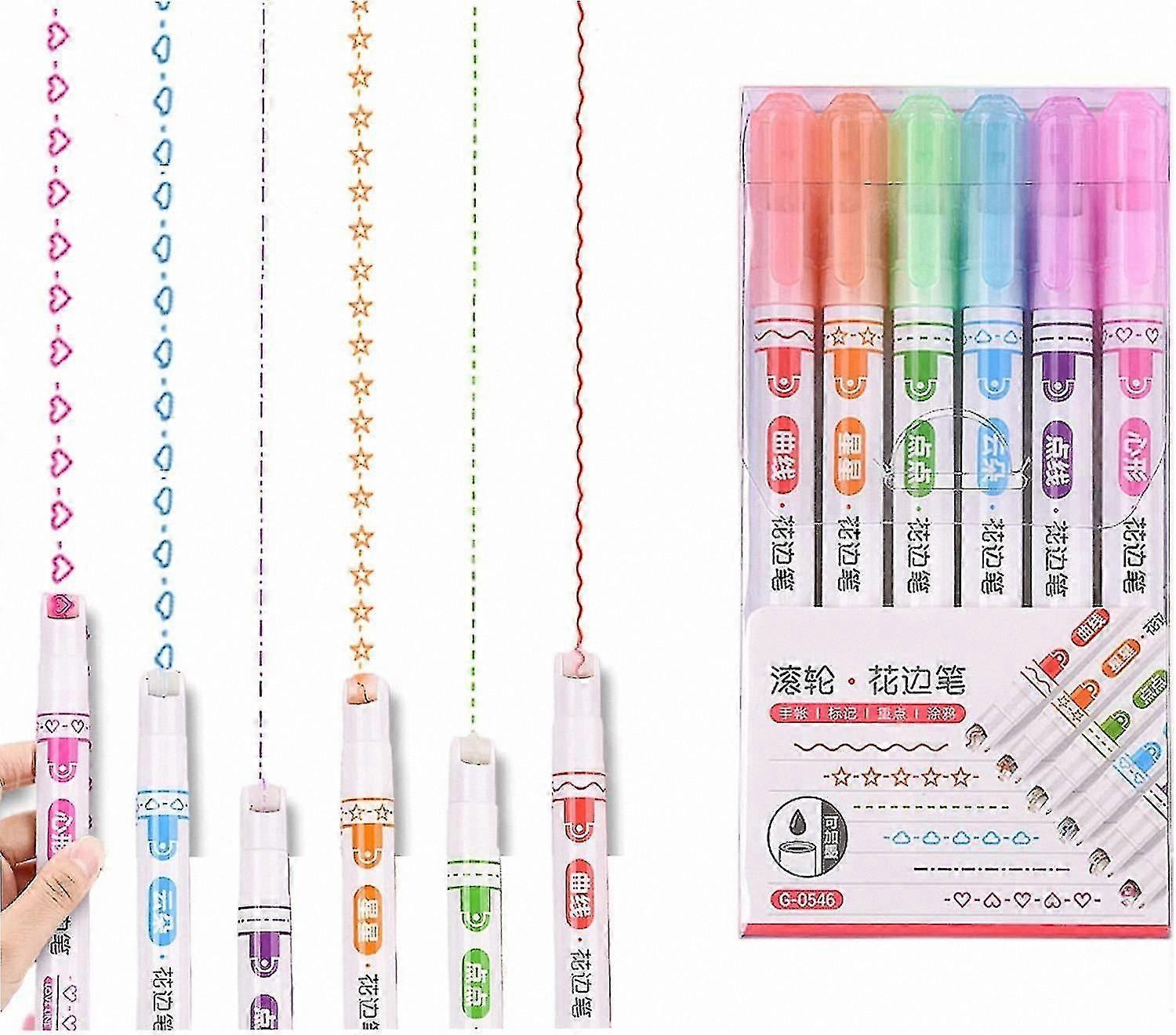 Dual-Tip Curve Pens, 6 Unique Shapes for Highlighting and Note Taking, Fine Point Colored Markers for Precision Writing and Drawing
