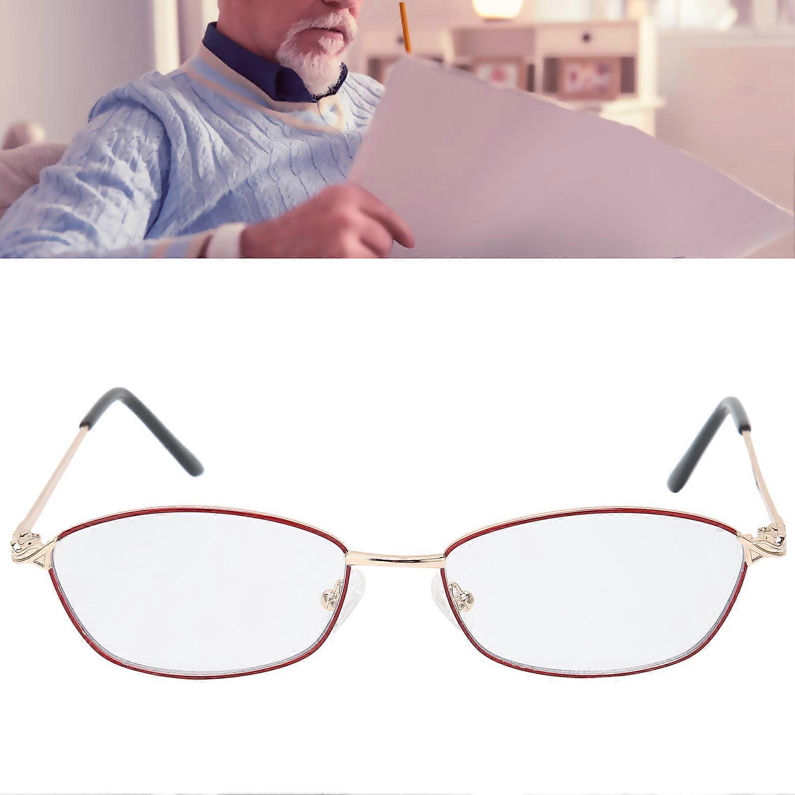 Red Frame +350 Bifocal Reading Glasses Blue Light Blocking Unisex