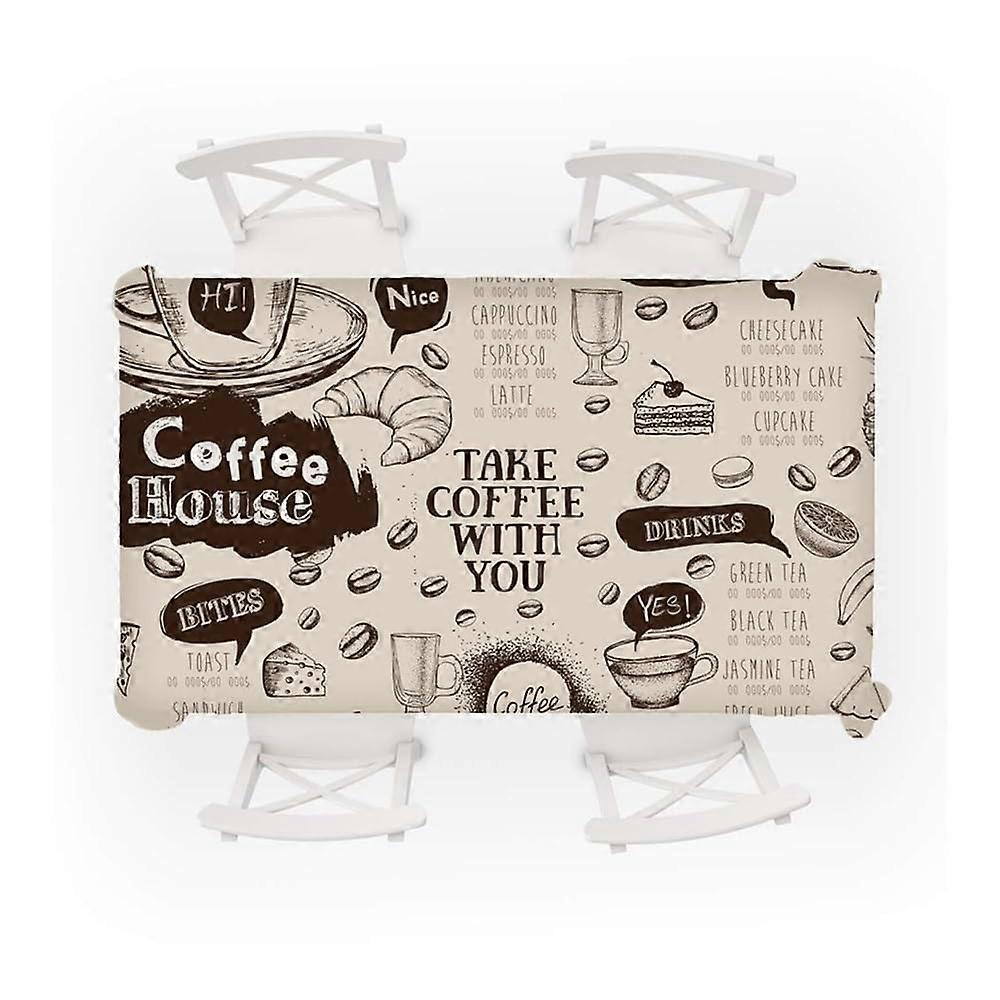 Retro Coffee Pattern Tablecloth Waterproof Rectangular Dining Table Cover, 140x300 cm (55x118 in), Model C