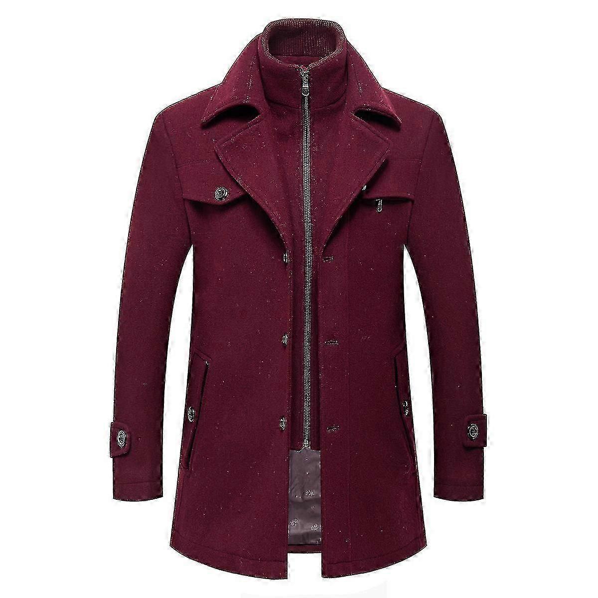 Mens Thick Winter Warm Solid Color Lapel Long Coat Zipper Button Dual-use Coat