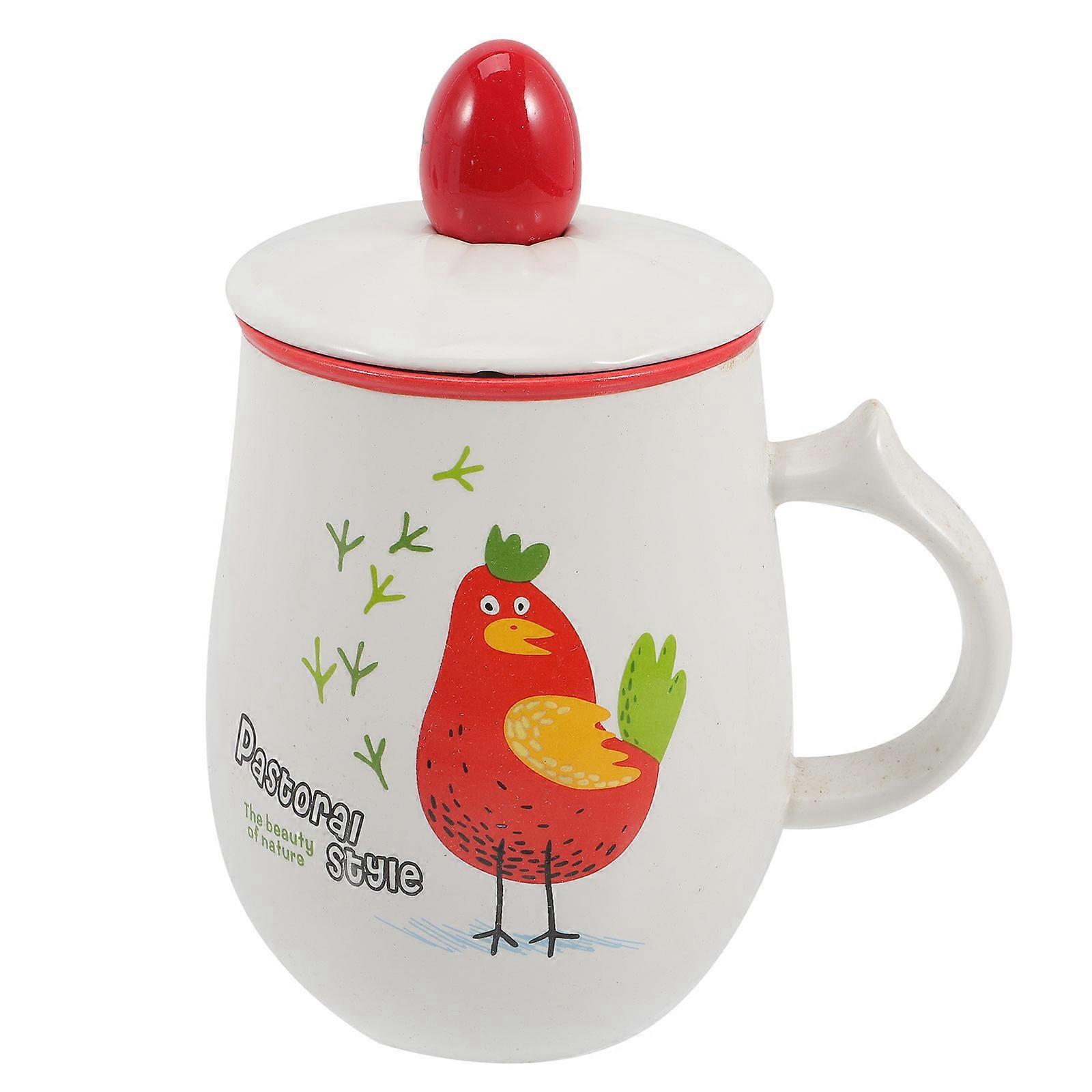 Elegant Ceramic Cup Mug 4Pcs Multi Use Drink Container For Home Use 13x7.5cm Chicken Pattern Beverage