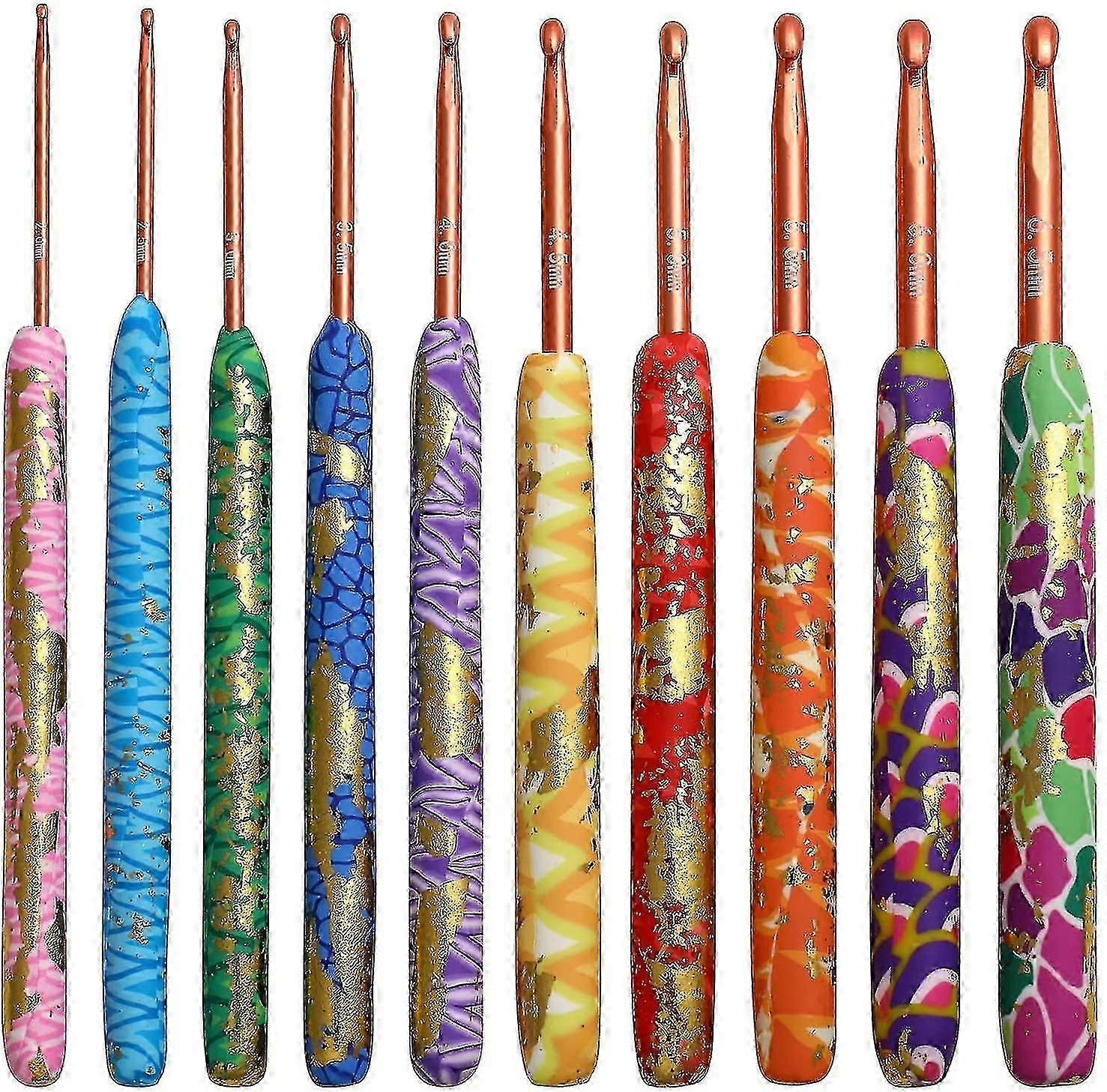Crochet Hook Sets For Beginners, Pretty Crochet Hooks Soft Grip For Arthritic Hands, Ergonomic Handle Handcrafted Clay Crochet Hooks Knitting Needles