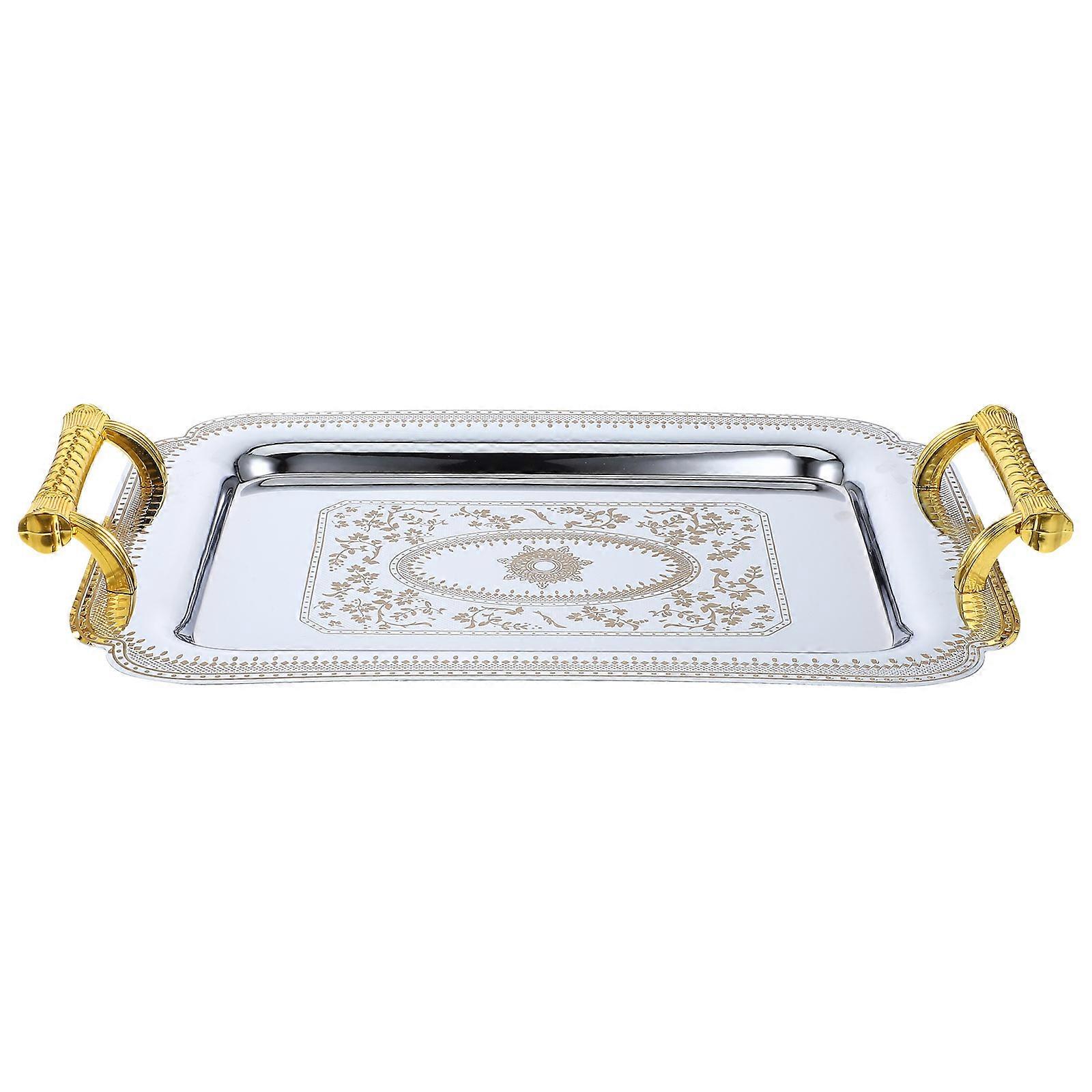Golden Double Handles Tray Retro Storage Tray for Kitchen Use 2Pcs