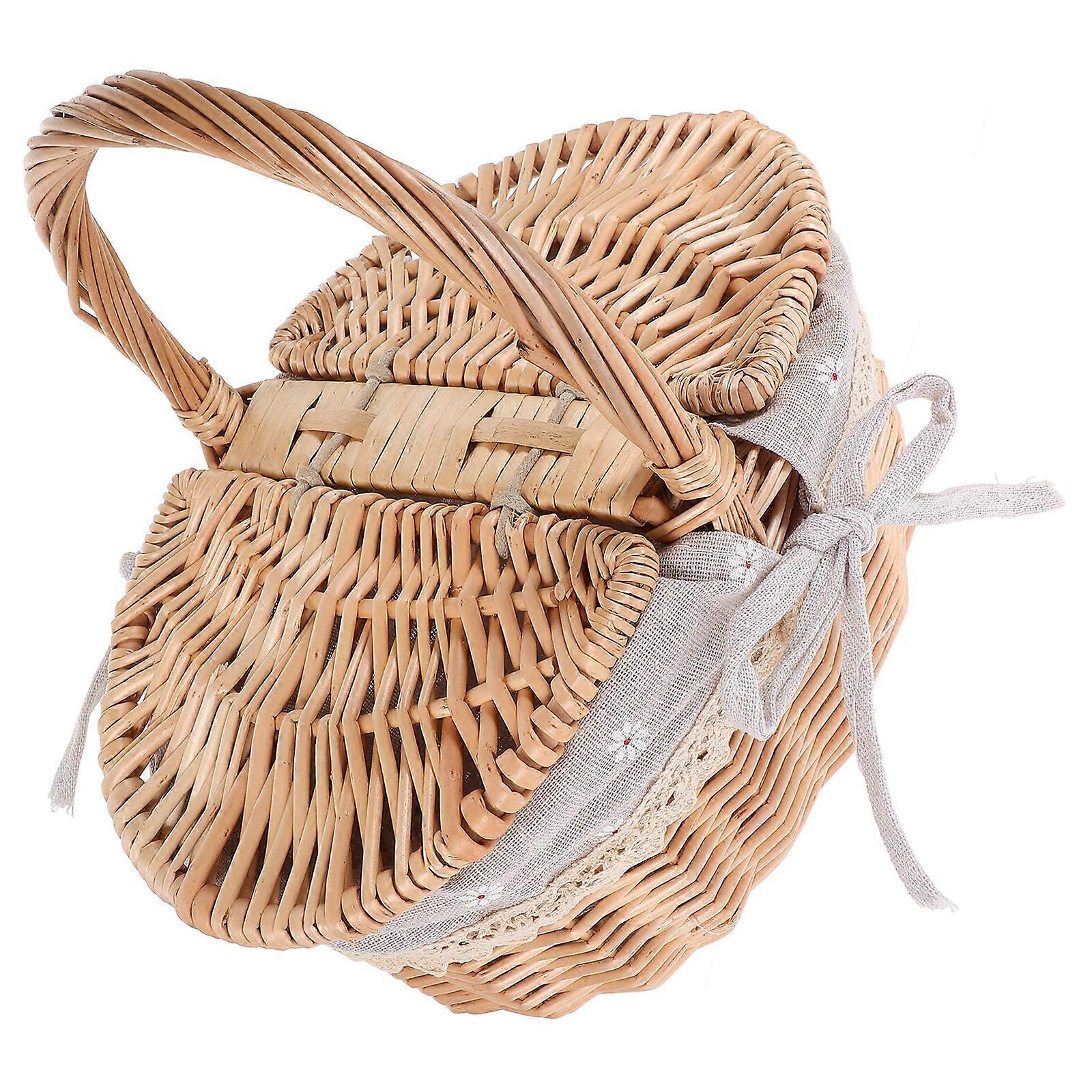 Handwoven Wicker Picnic Basket Spacious Storage Rectangular Khaki 26.00X23.00X18.00CM Outdoor Picnic 1Pack