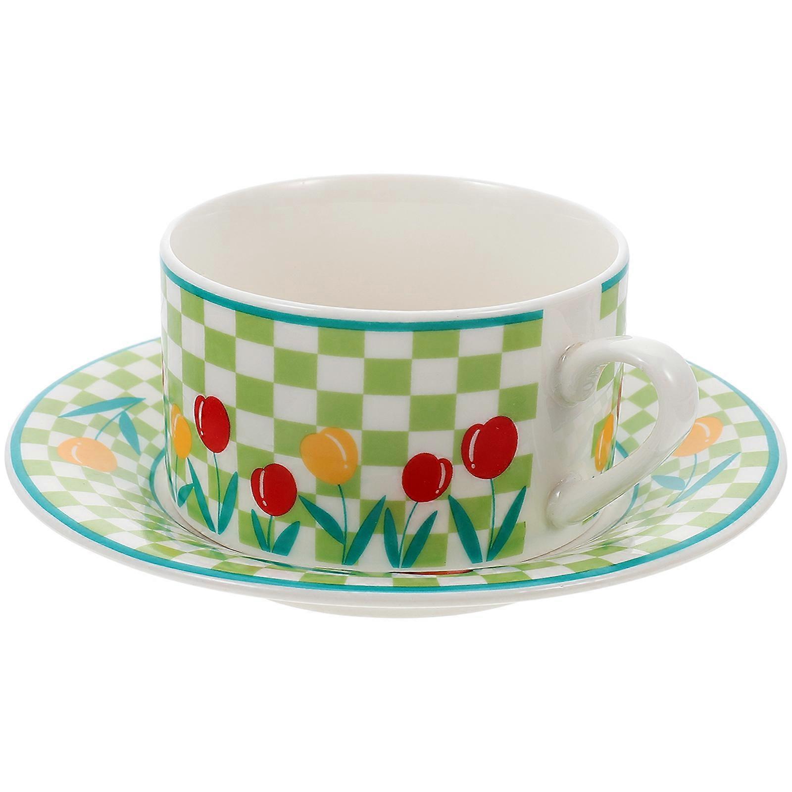 Multi Color Coffee Cup Ceramic Cup with Saucer for Home 4Sets