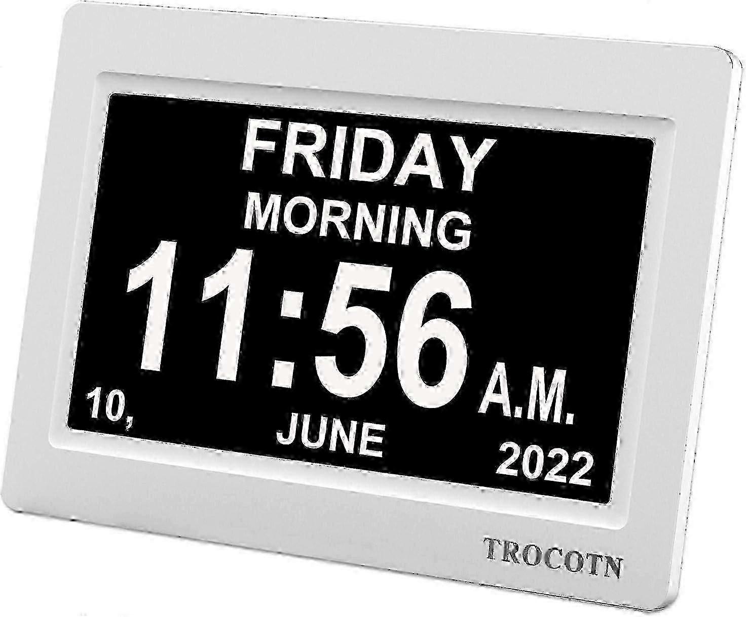 7 Inch White Digital Clock with Date, Day of Week & Calendar Display