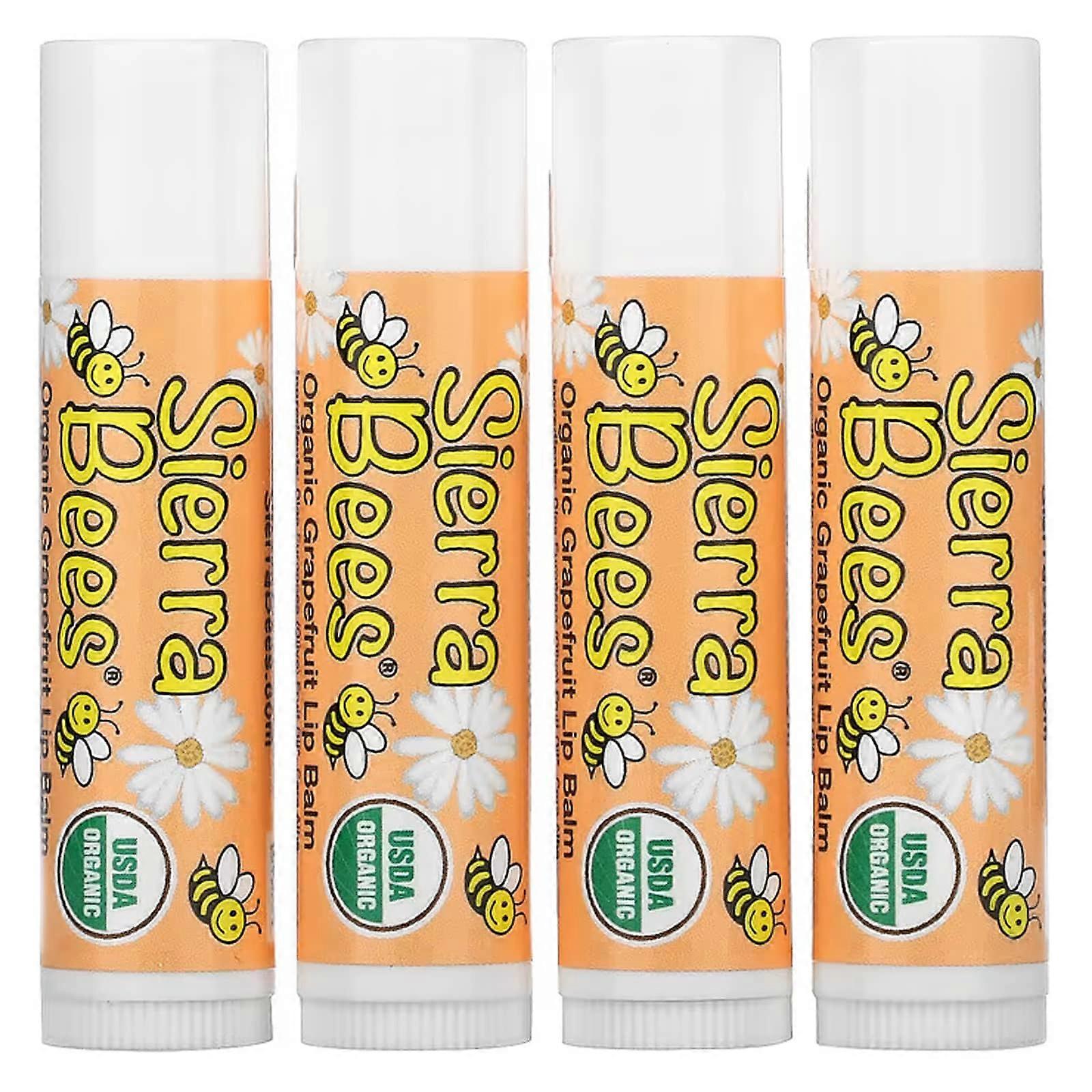 Organic Lip Balms, Grapefruit, 4 Pack, 0.15 oz (4.25 g) Each