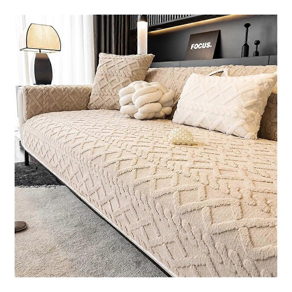 Solid Colored Plush Sofa Mat AllSeason PetFriendly NonSlip Sofa Cover Light Coffee 45x45 cm