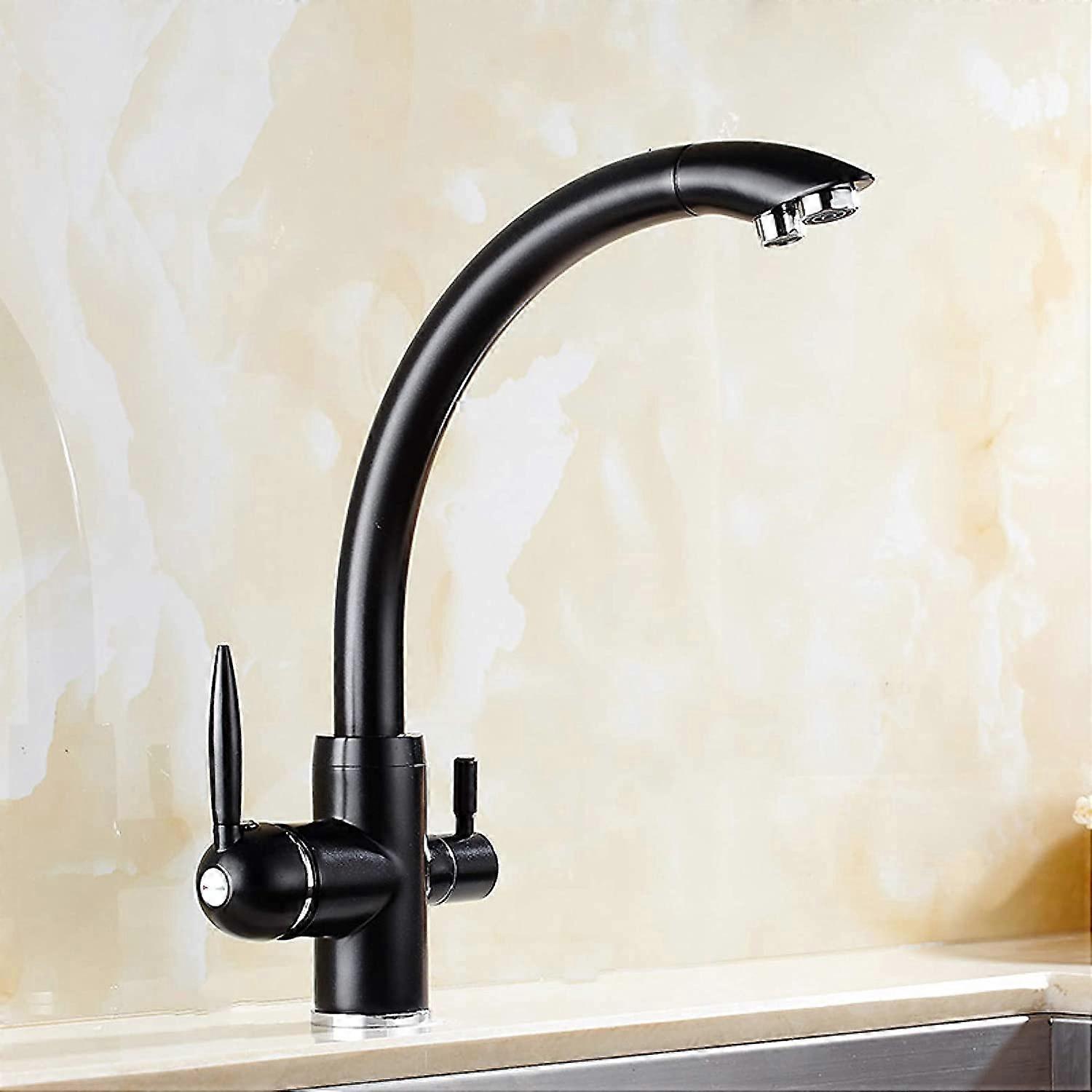 Faucets Kitchen Solid Brass Deck Mounted Water Filter Tap ThreeWay Sink Faucet Mixer Black Model A