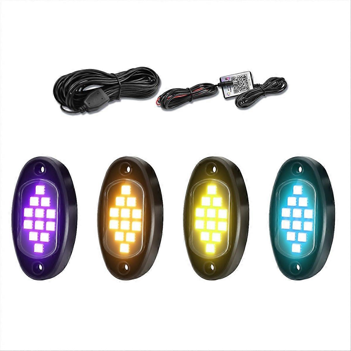 RGB LED Rock Lights, Multifunction Neon Underglow Waterproof Light with APP Control Multicolor Lights for ATV UTV SUV,B