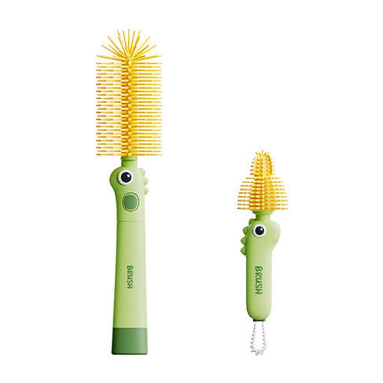Jikaixiang 2Pcs/Set Silicone Cleaning Brush with 90-Degree Bent Design 3-in-1 Functions Gap Brush Spudger Long Handle Bottle Cleaning Brush