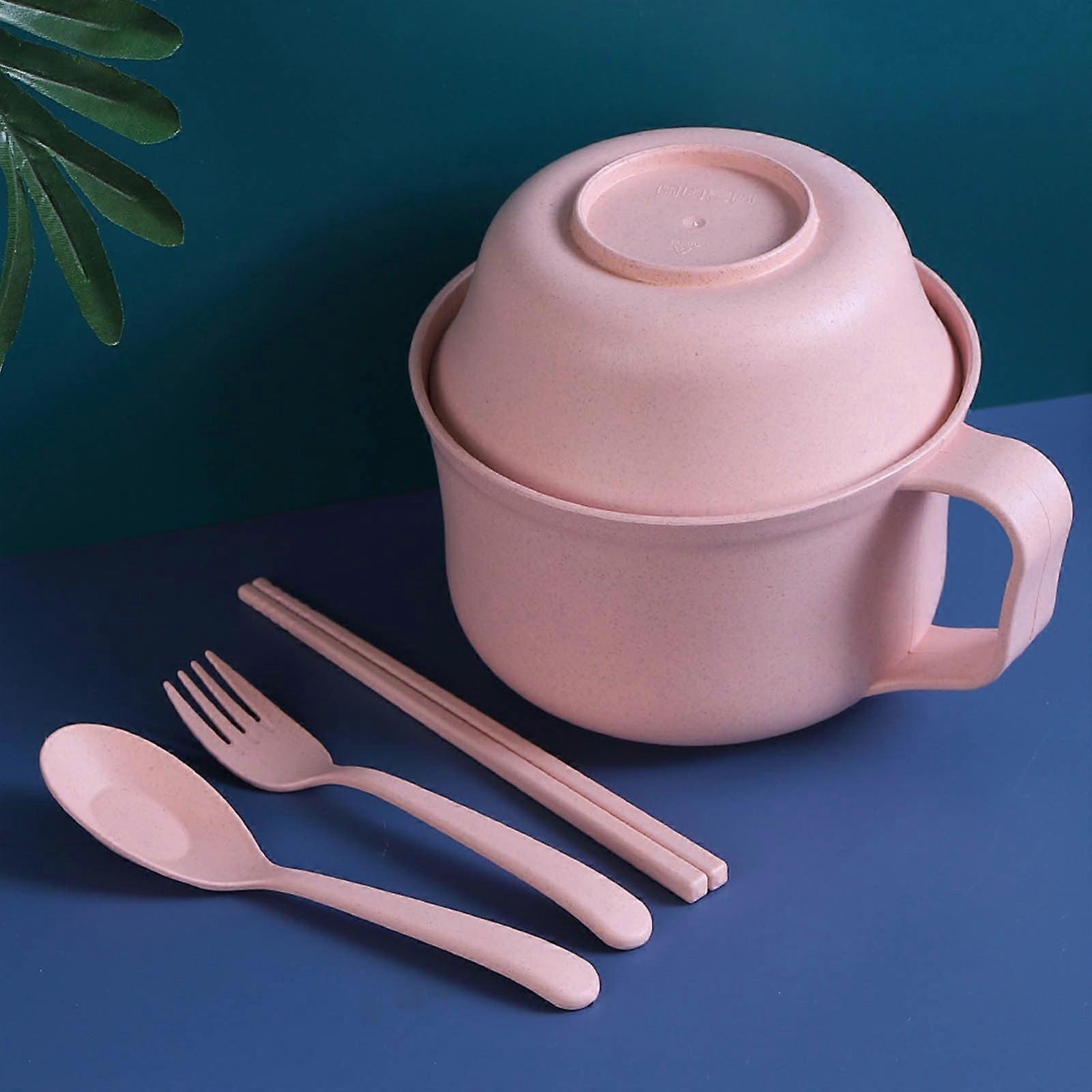 Kdkad Noodle Bowls Microwavable Set with Lid, compatible with microwave ramen cooker, includes spoon, chopsticks, large soup cups, dorm essentials