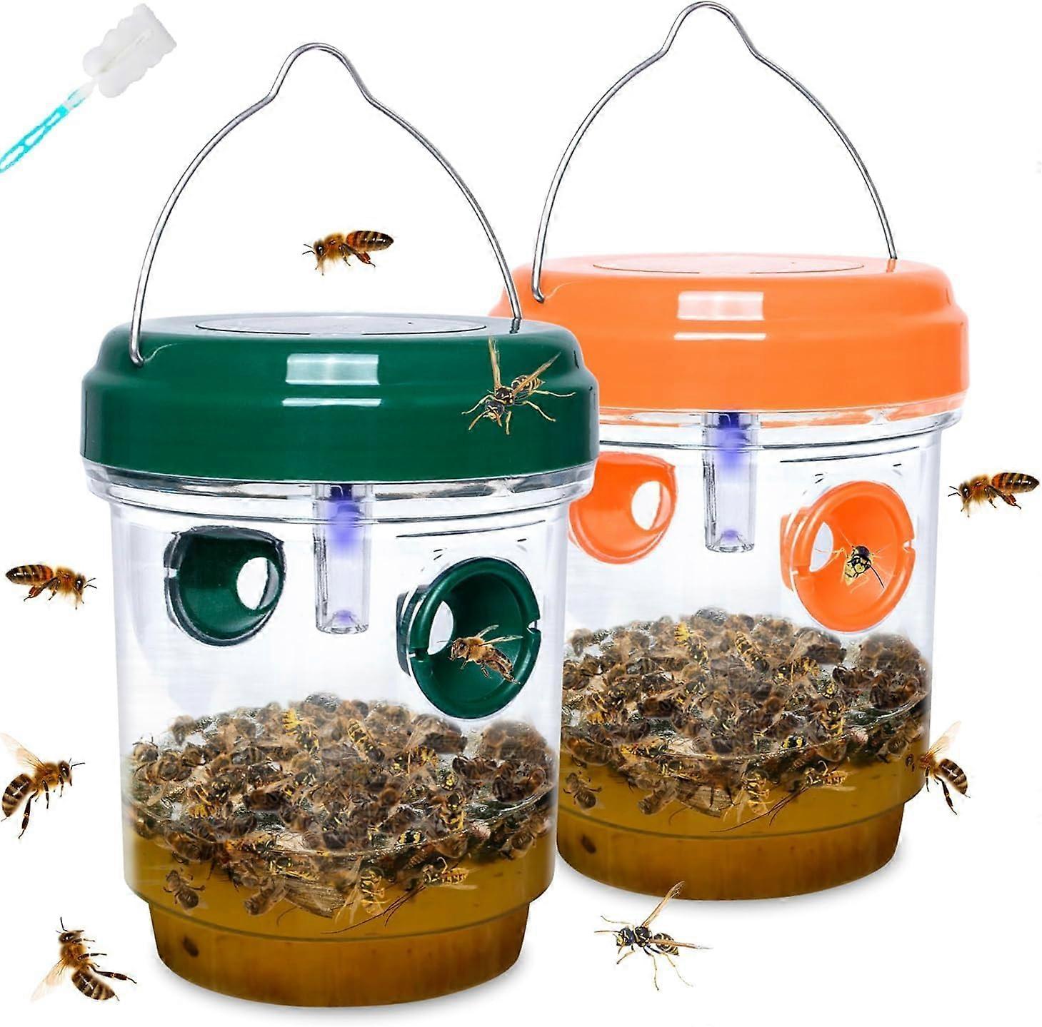 Two-pack solar-powered wasp traps, outdoor hanging type, carpenter bee and fly traps, wasp traps, reusable with lights, outdoor large wasp traps.
