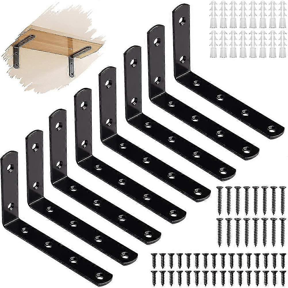 8 Pcs Black Shelf Brackets, Wall Mounted L Bracket Metal Shelf Brackets, Heavy