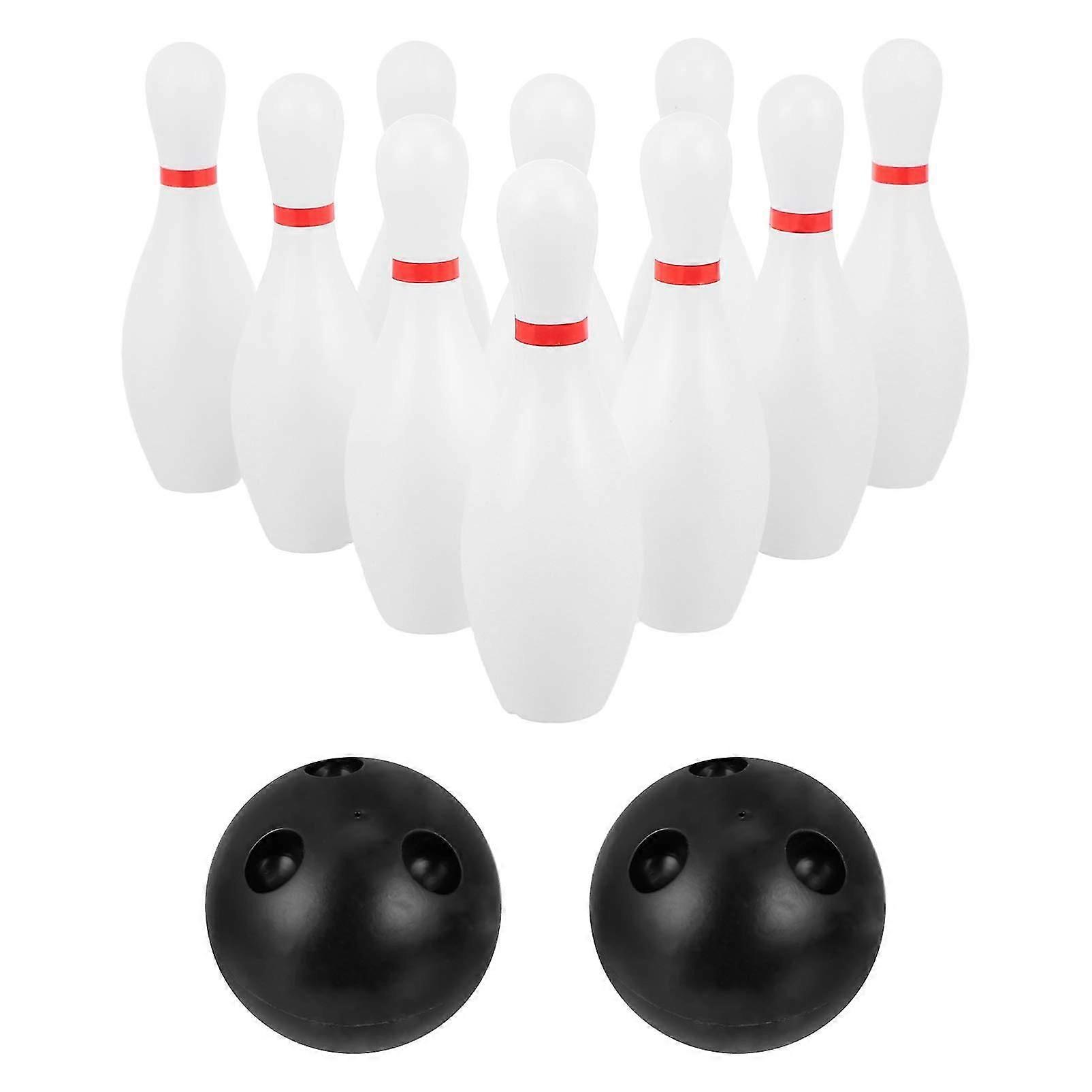 キッズボウリングボールおもちゃ小さなプラスチックボウリングセットには、10クラシックホワイトピン+ 2ブラックボール幼児スポーツトイが含まれています