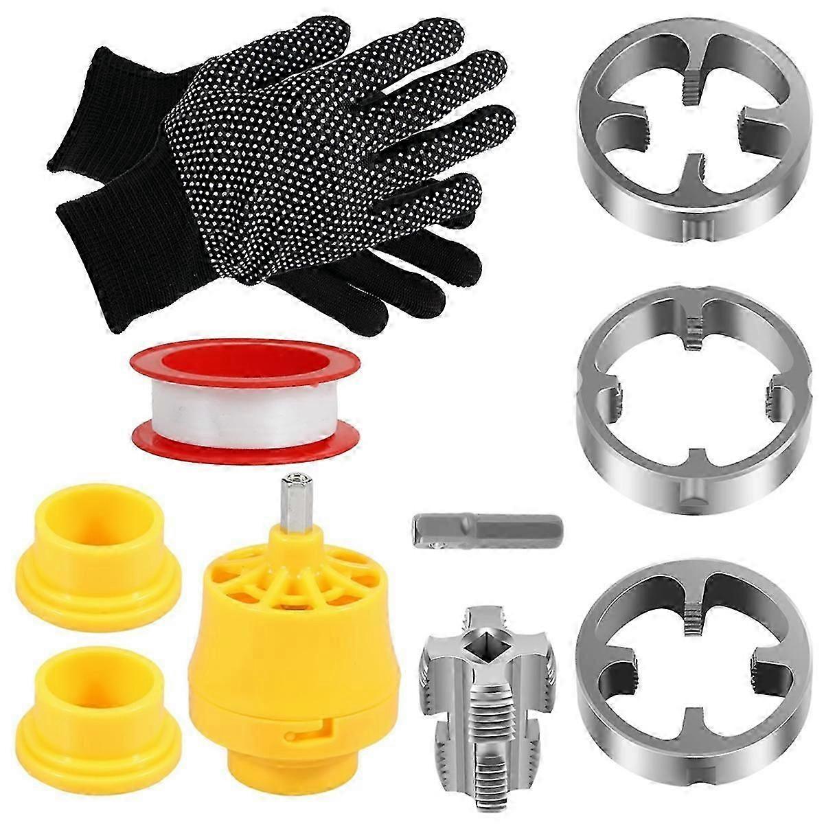 PVC Pipe Threader Kit,PVC Pipe Thread Maker Tool with 3 Dies(1/2In),3/4In),1In),Water Pipe Threading