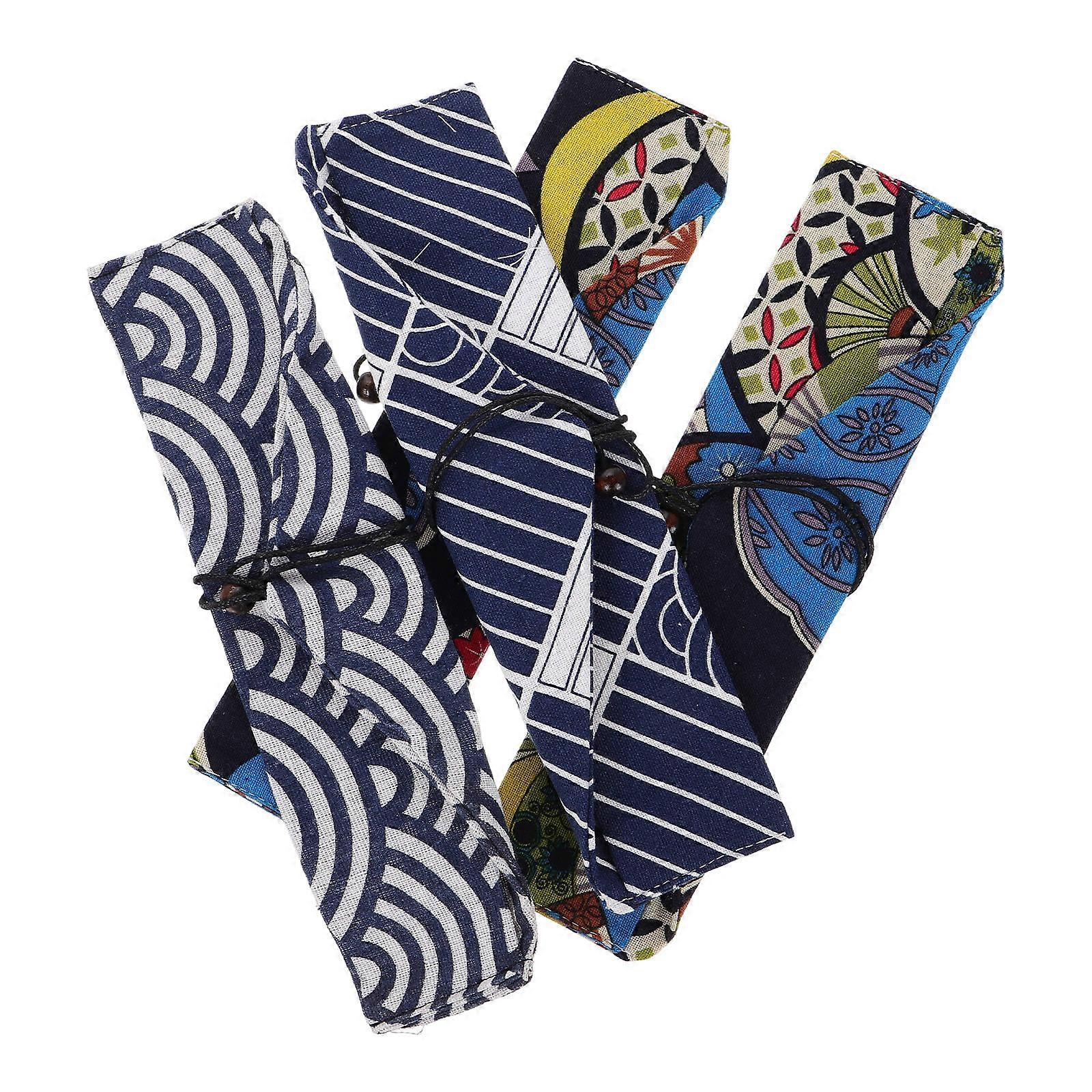 Cotton Linen Straw Holder for Practical Use 4Pcs Portable Tableware Pouch