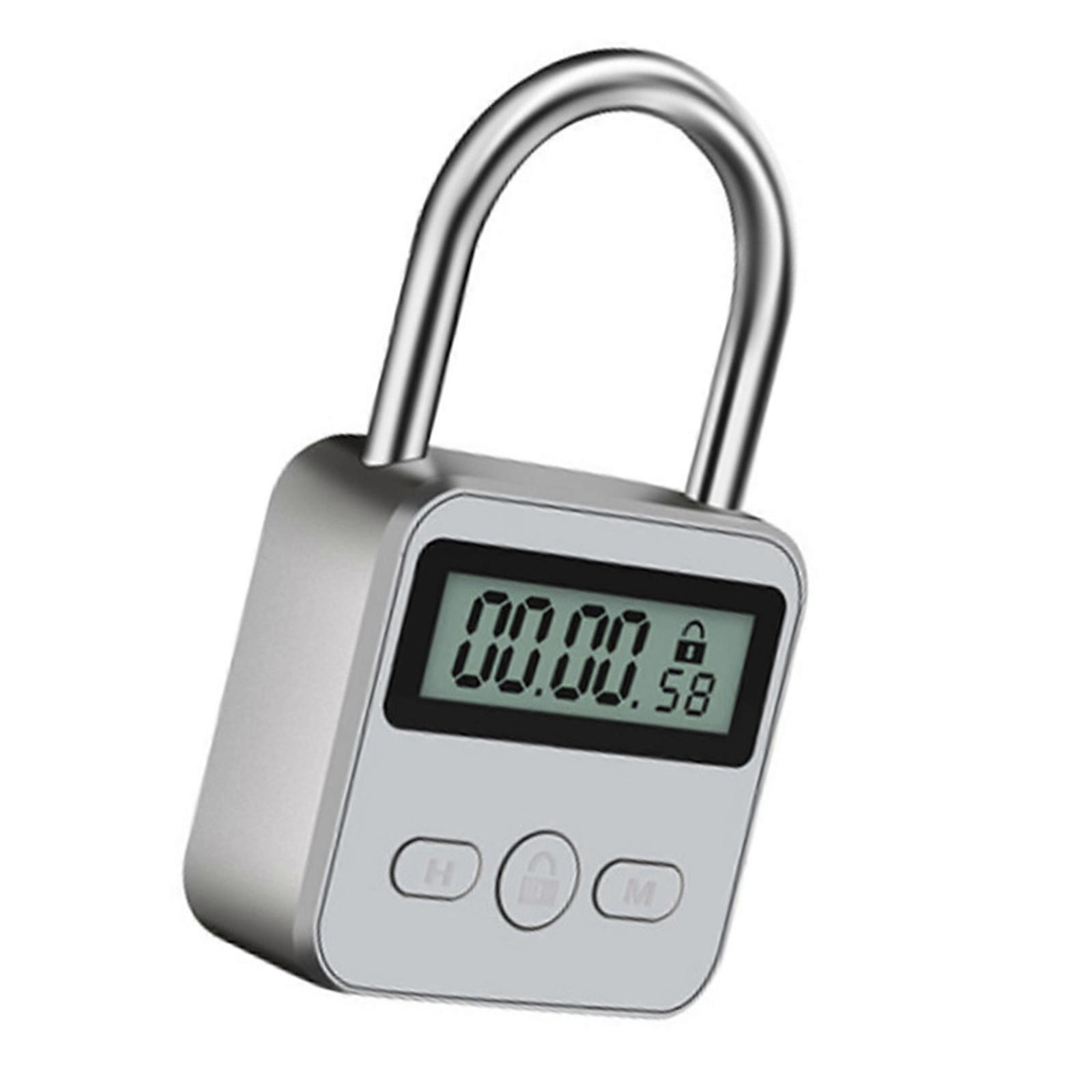 Metal Time Lock LCD Display Travel Electronic Timer Padlock Adjustable 1 Min To 99 Hours Time Management Security Device  Silver white