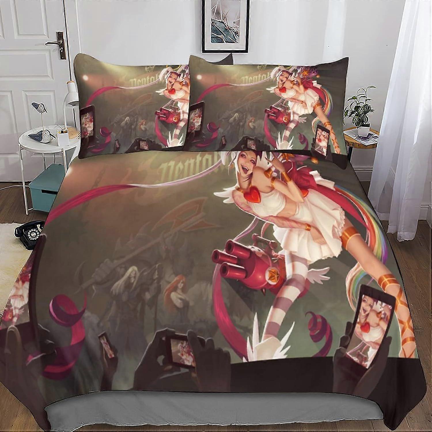 CAYBES League of Legends Edredom Capa Set Colcha de Cama Jinx Set com Shames Soft Microfiber Xmas Bedding Sets com zíper 3PCs Meninos E Meninas Ki