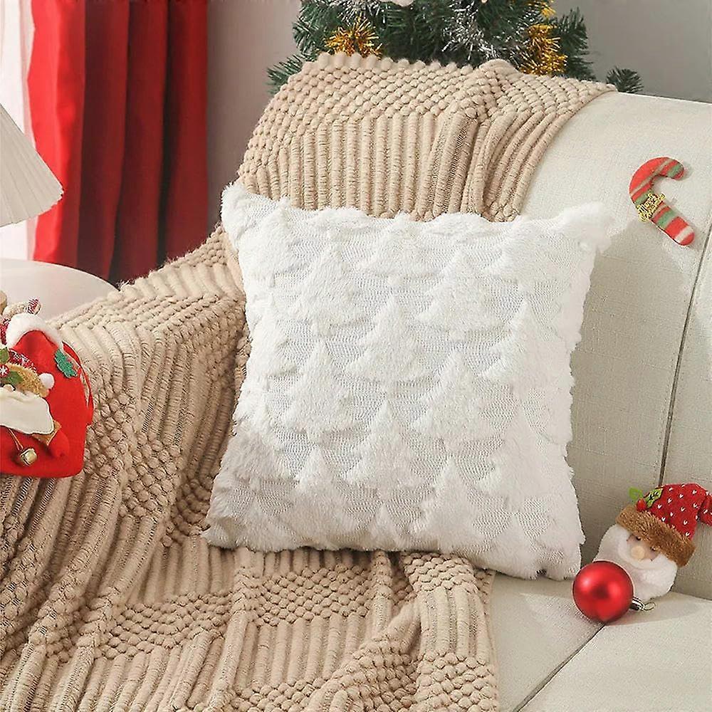 Christmas Plush Pillow Covers 45x45cm Green Double-Sided Snowflake Tree Pattern Cushion Cases for Sofa Home Decor