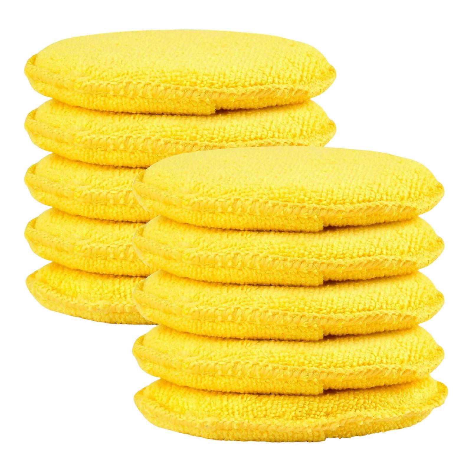 Pack of 10 Premium Microfiber Wax Applicator Pads for Car Detailing Polishing and Cleaning 5 Inch Round Reusable Pads with Sponge Core  Yellow