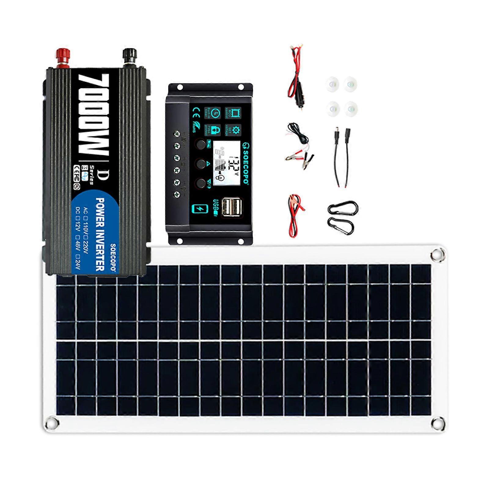 200W Solar Panel with 7000W Power inverter DC 12V/24V to AC 110V/220V 100A MPPT Controller Solar System Complete Kit for Home Camping Off-Grid