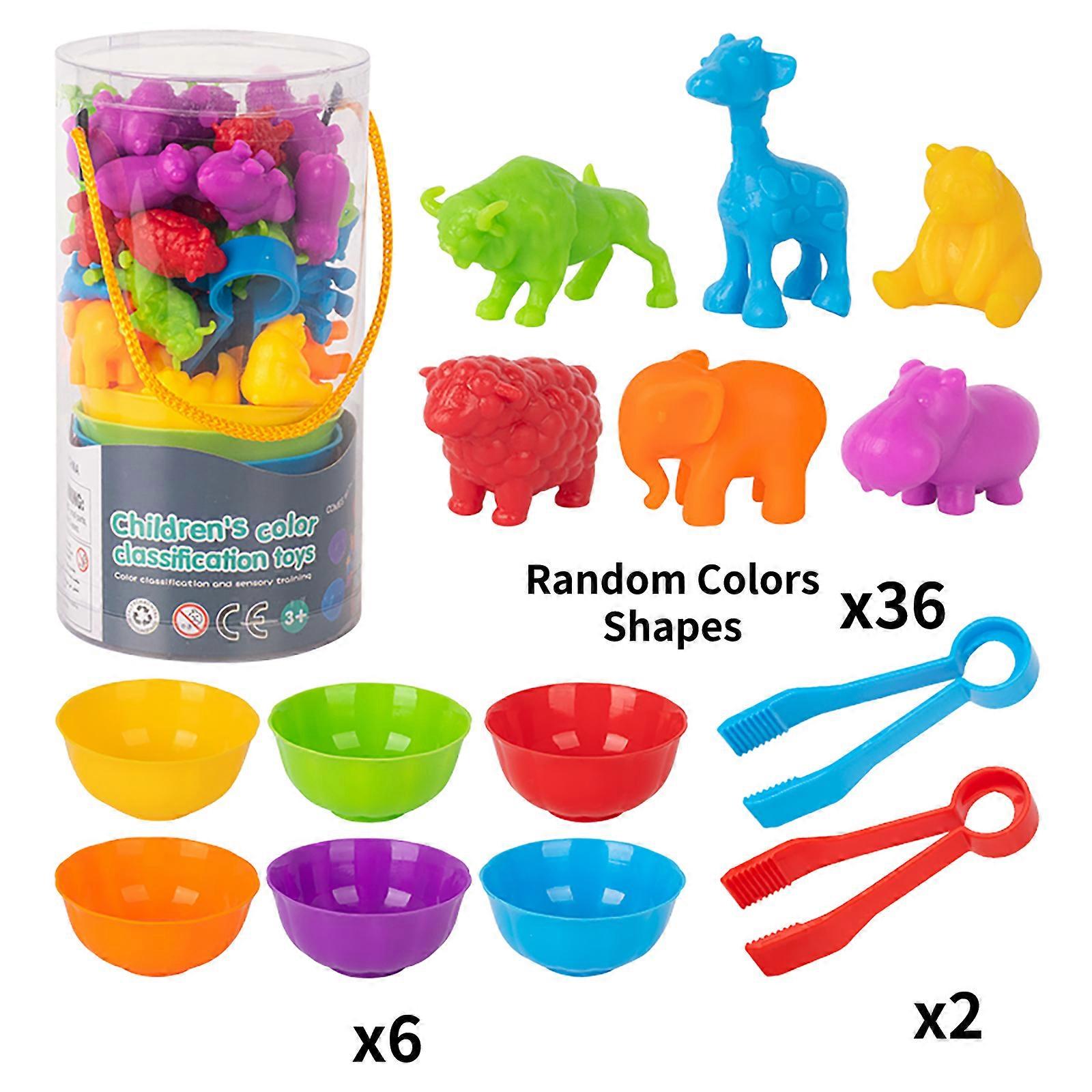 Counting Animal Models Paired With Classification Bowl Sets To Learn Mathematics, Colors, Soft Rubber Classification Toys