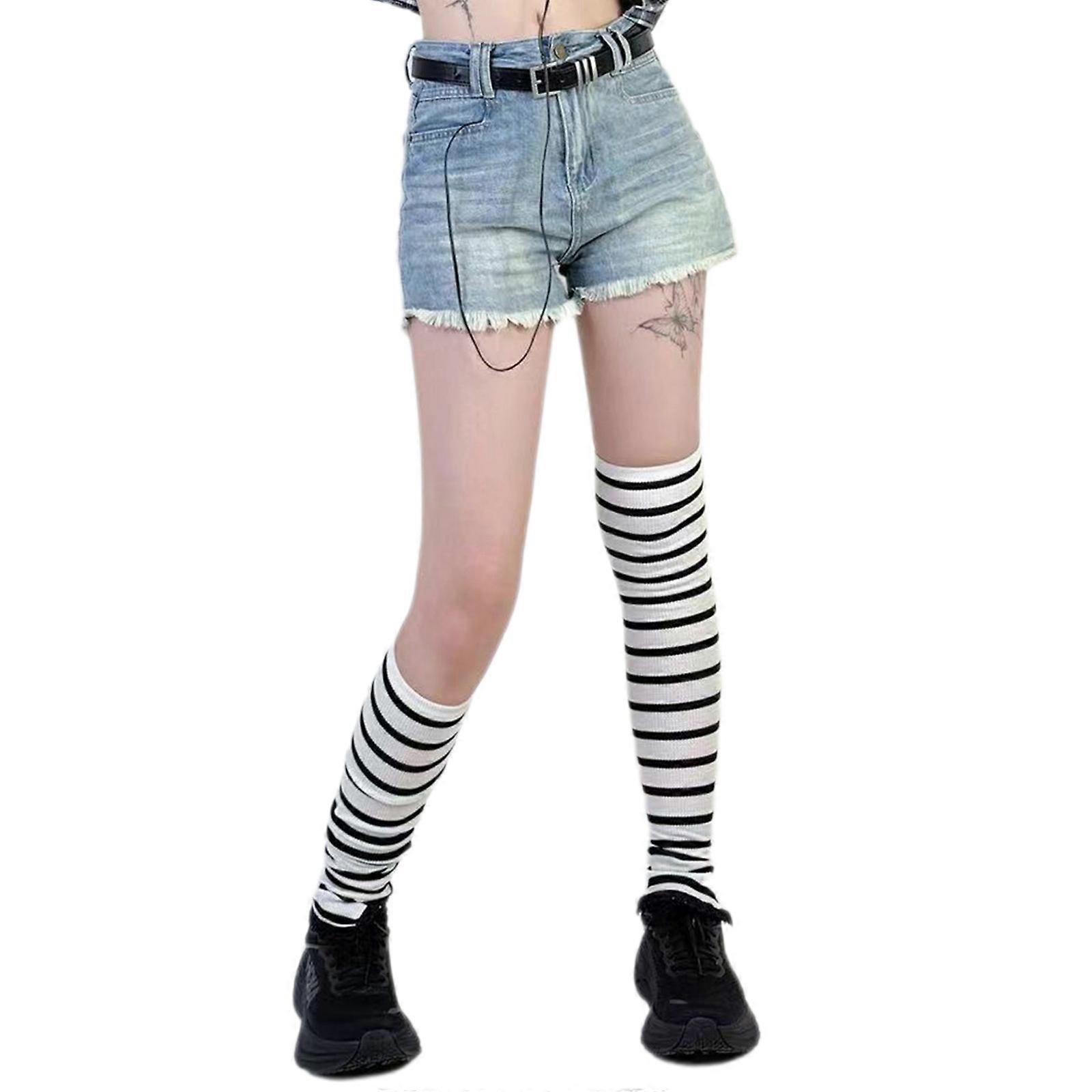 קפלים מעל הברך מחממי רגליים סרוגים גרביים ארוכות חפתי מגף חותלות קיץ גרביים מחממי ברכיים פסים שרוול לבן