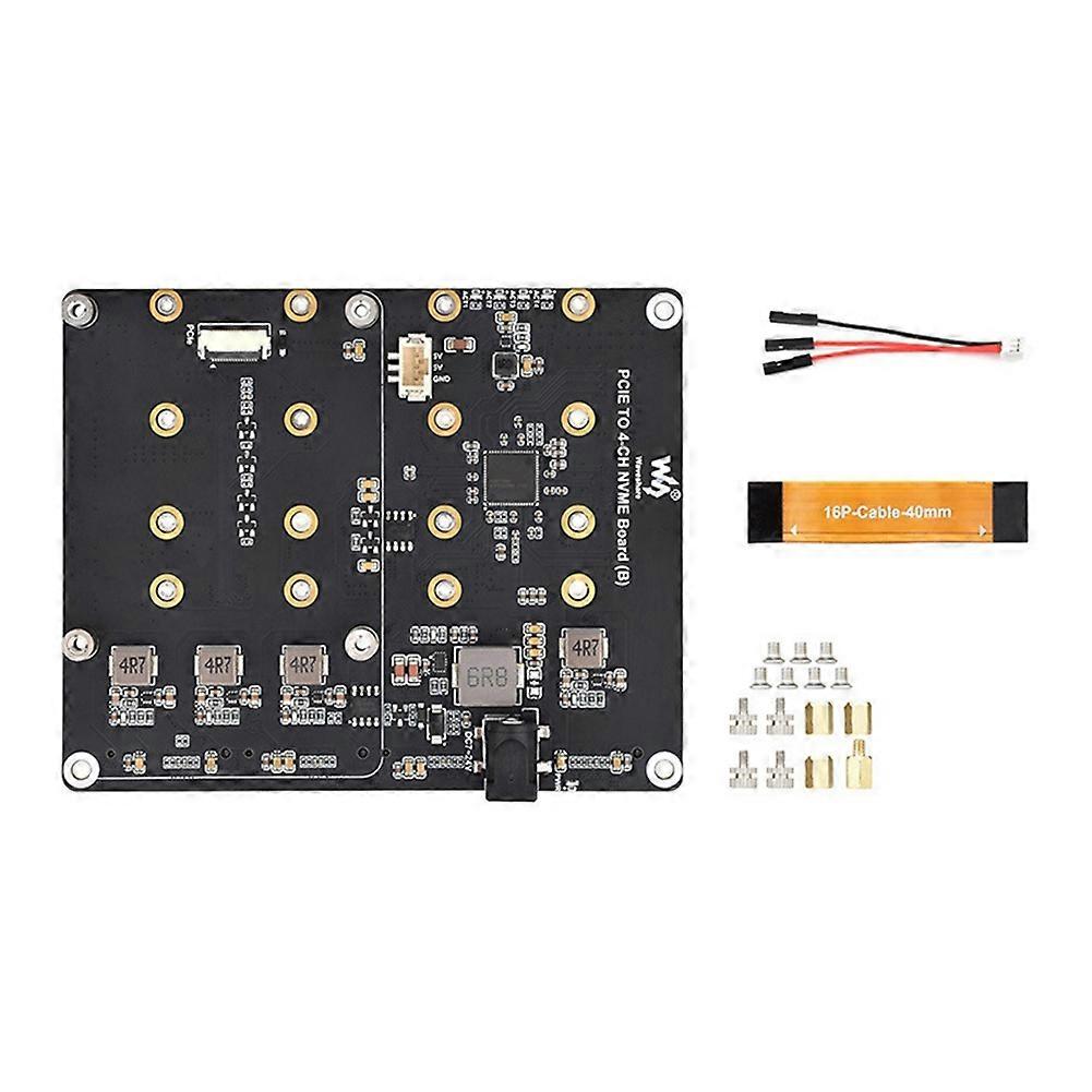 Waveshare PCle to 4-Channel M.2 Adapter Board with Power Supply for Raspberry Pi5 Support NVMe Hard Drives with LEDIndicator(EU)