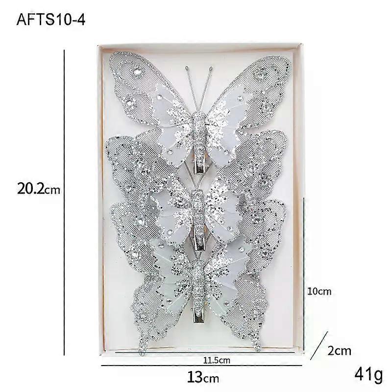 3PC/set Glitter Butterfly Christmas Tree Decor Simulation Double Sequins Feather Butterfly for 2025 Merry Xmas Hanging Pendant