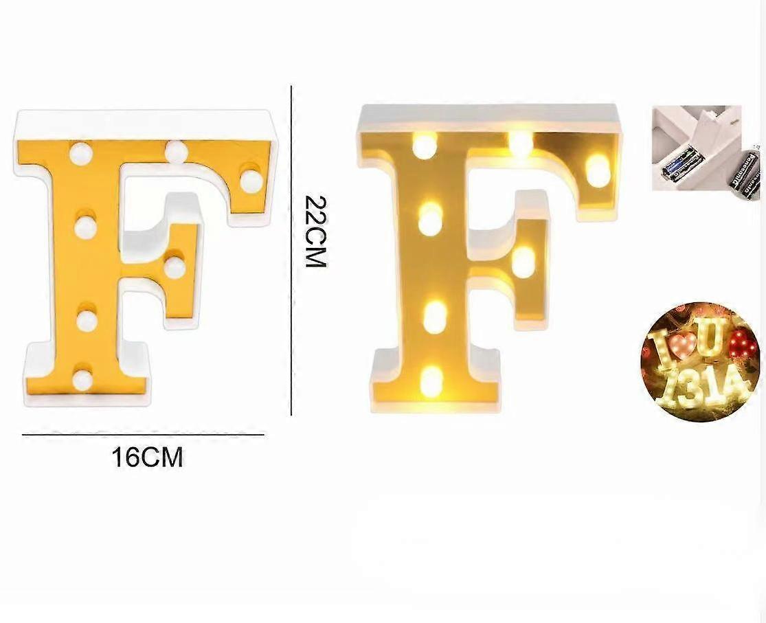 LED Letter Light F with Brilliant Illumination and Weatherproof Gold-Plated Finish 22CM