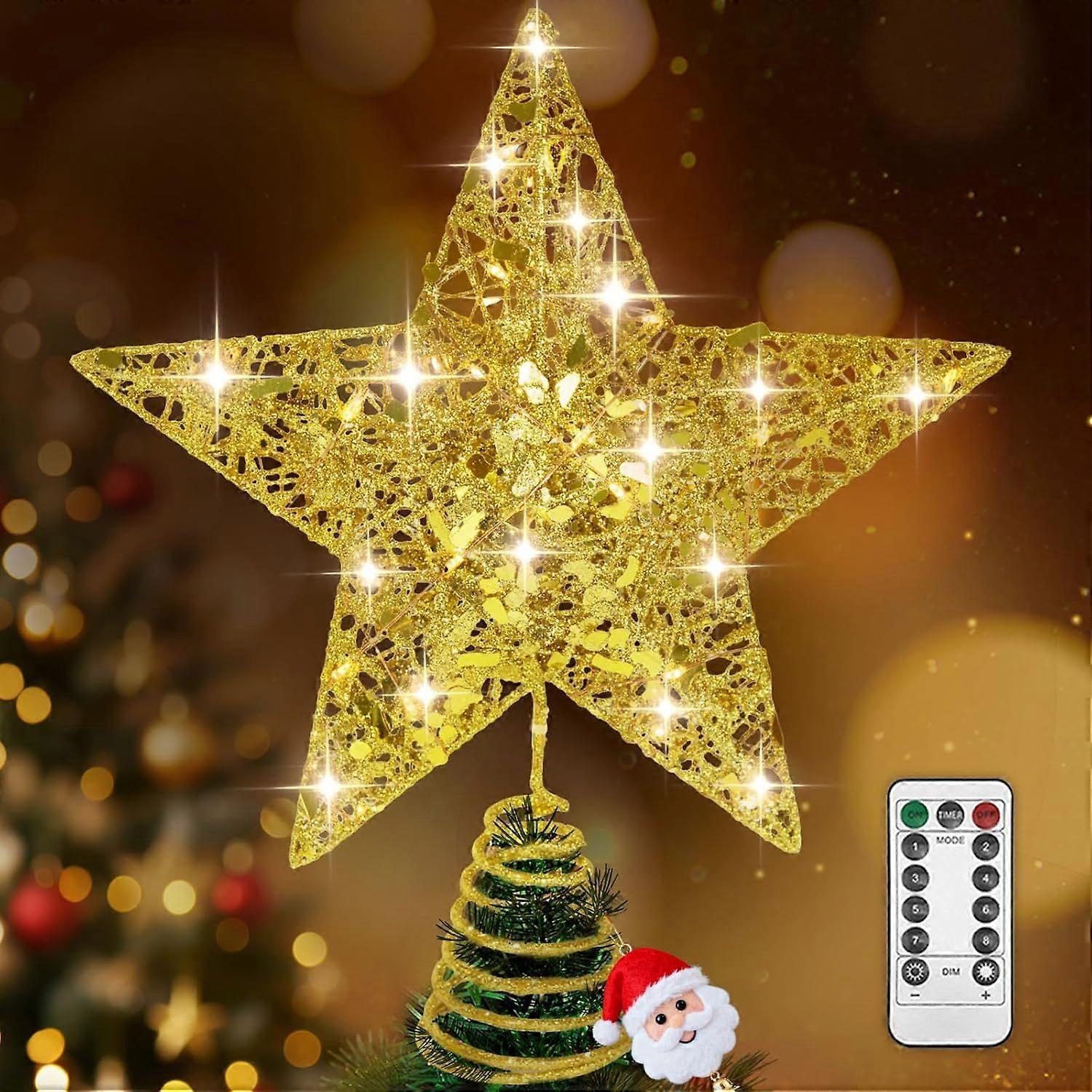 Christmas Tree Topper, 40 LED 11 Inches USB Lighted Star Tree Topper with Remote Control for Christmas Tree Decorations, Gold/Large