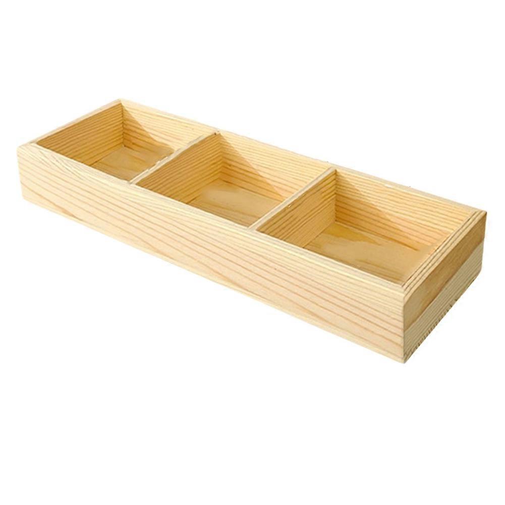 Desktop Wooden Storage Rectangular 3 Grid Box Office and Kindergarten Stationery Storage Grid Multi-Grid Square 3 Grids