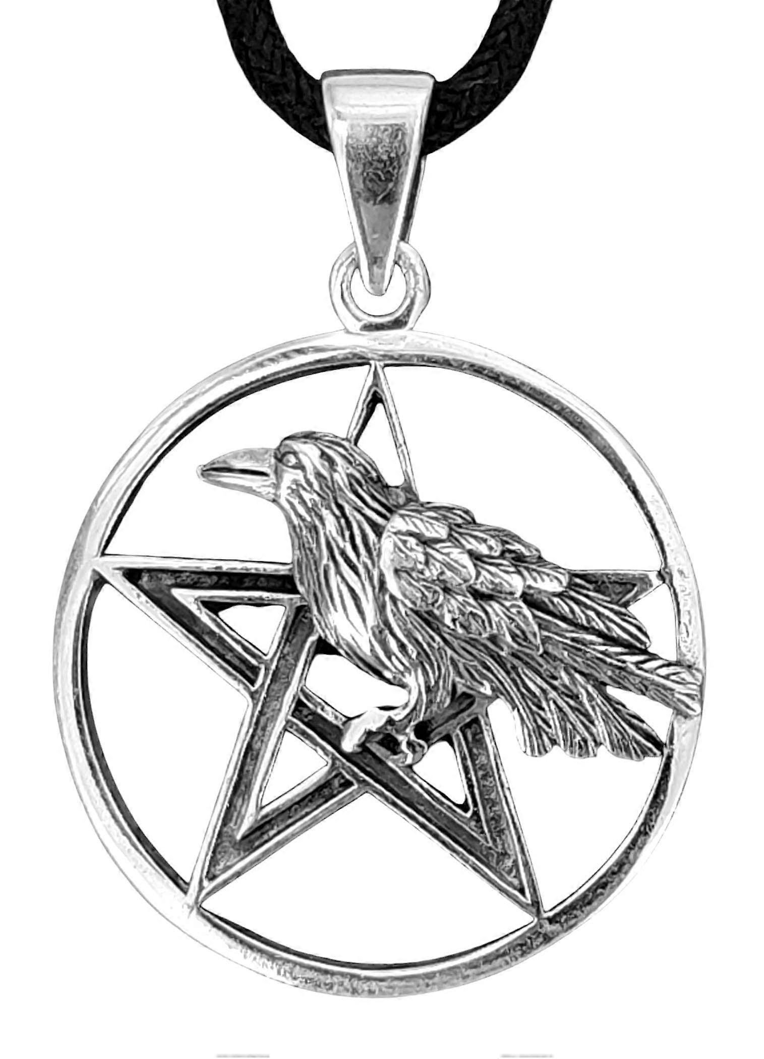 Colgante 80 Pentagrama con Cuervo - Plata