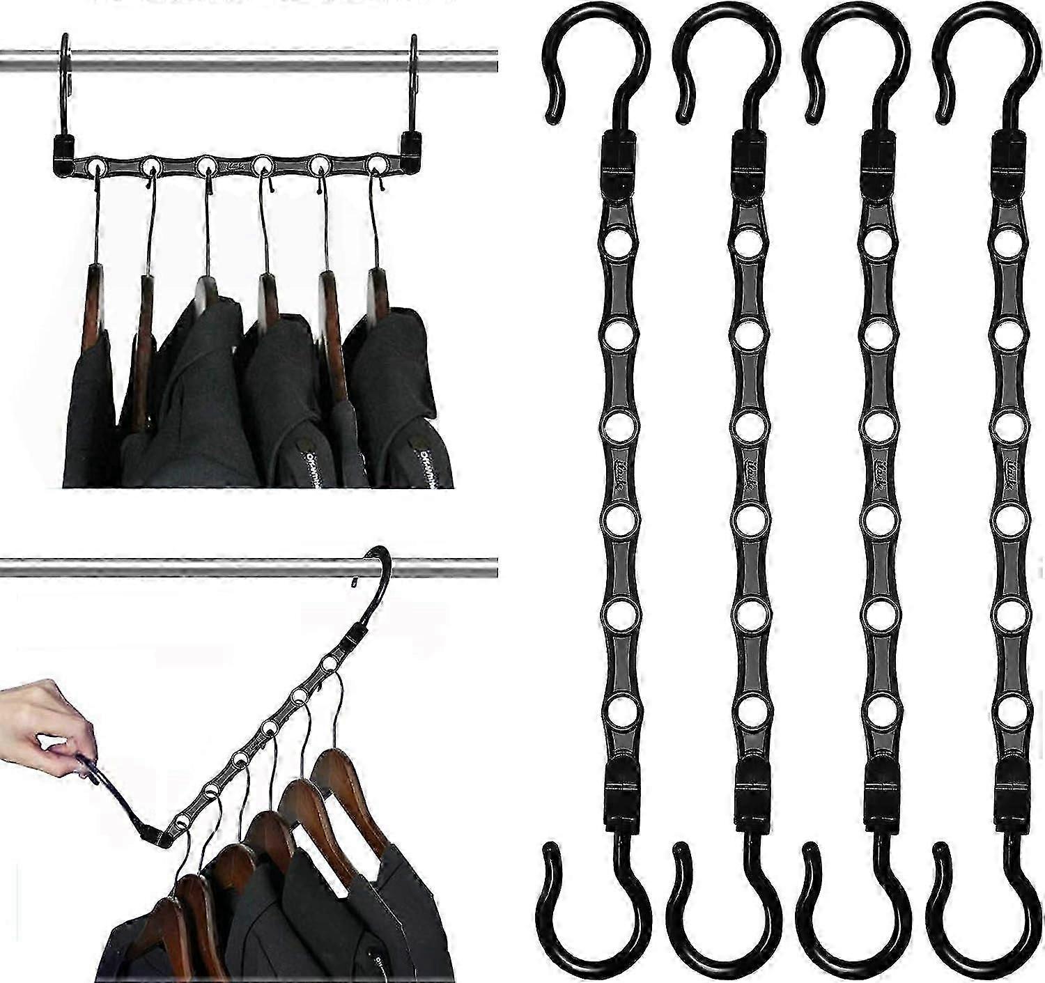 Magic Hanger, 4 Space Saving Hooks, Multifunctional Vertical and Horizontal Hanger Black