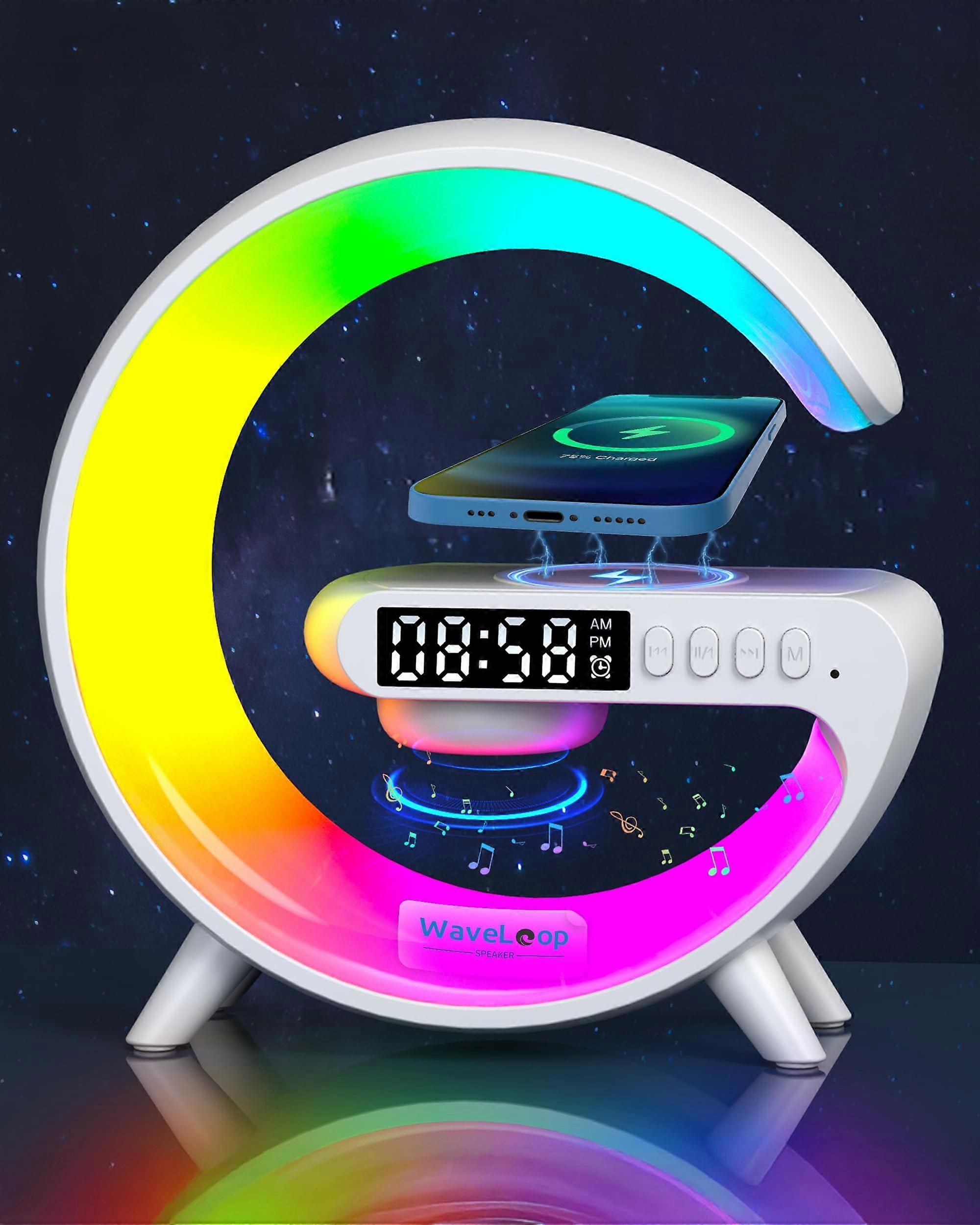 Sunrise Alarm Clock with Bluetooth Speaker, 15W Wireless Charging, RGB Light, USBC for Bedroom