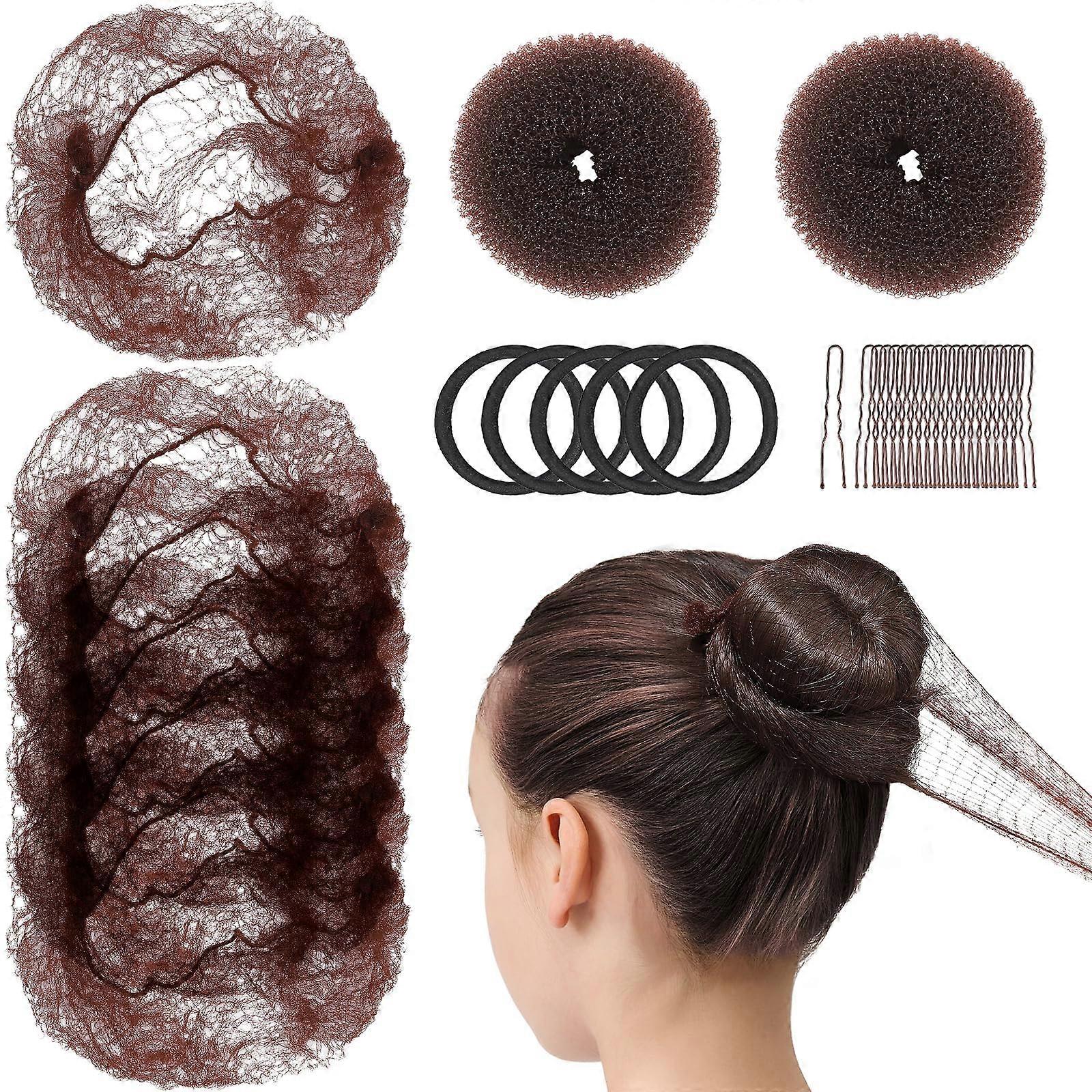 Kids Bun Maker and Ballet Hair Kit with Invisible Nets, Bobby Pins, Elastic Bands, Dark Brown