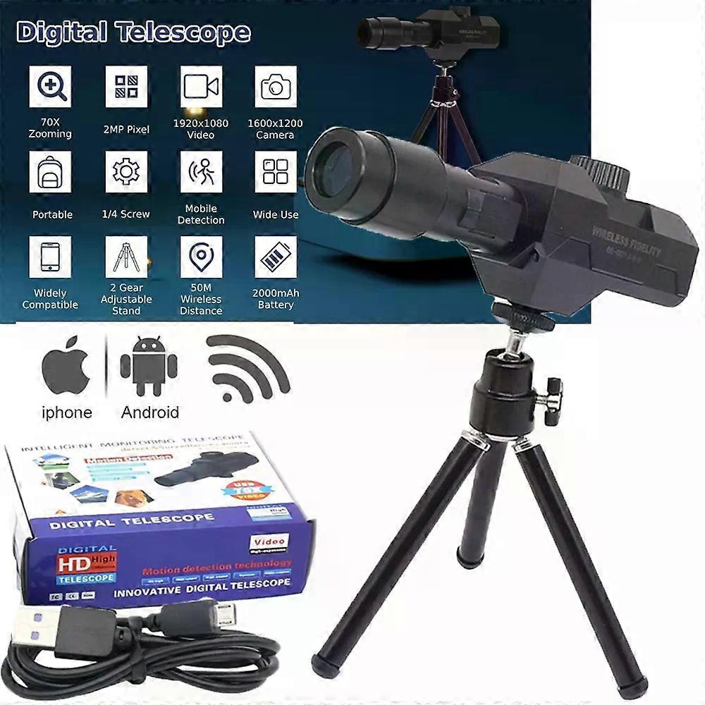 WiFi Digital Telescope 70x Zoom 1920X1080 Monocular Camera Monitor with Tripod Cellphone APP Control Support Android IOS System