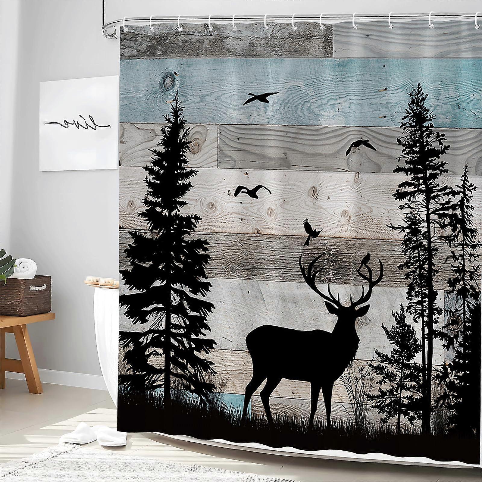 Rustic Fall Forest Deer Shower Curtain Waterproof Polyester Bathroom Decor with Hooks 70x70