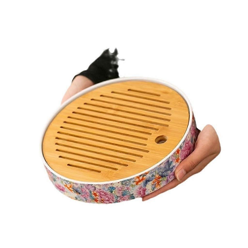 Large Round Ceramic Gongfu Tea Tray with Large Capacity Surface, Chinese Style Serving Platform