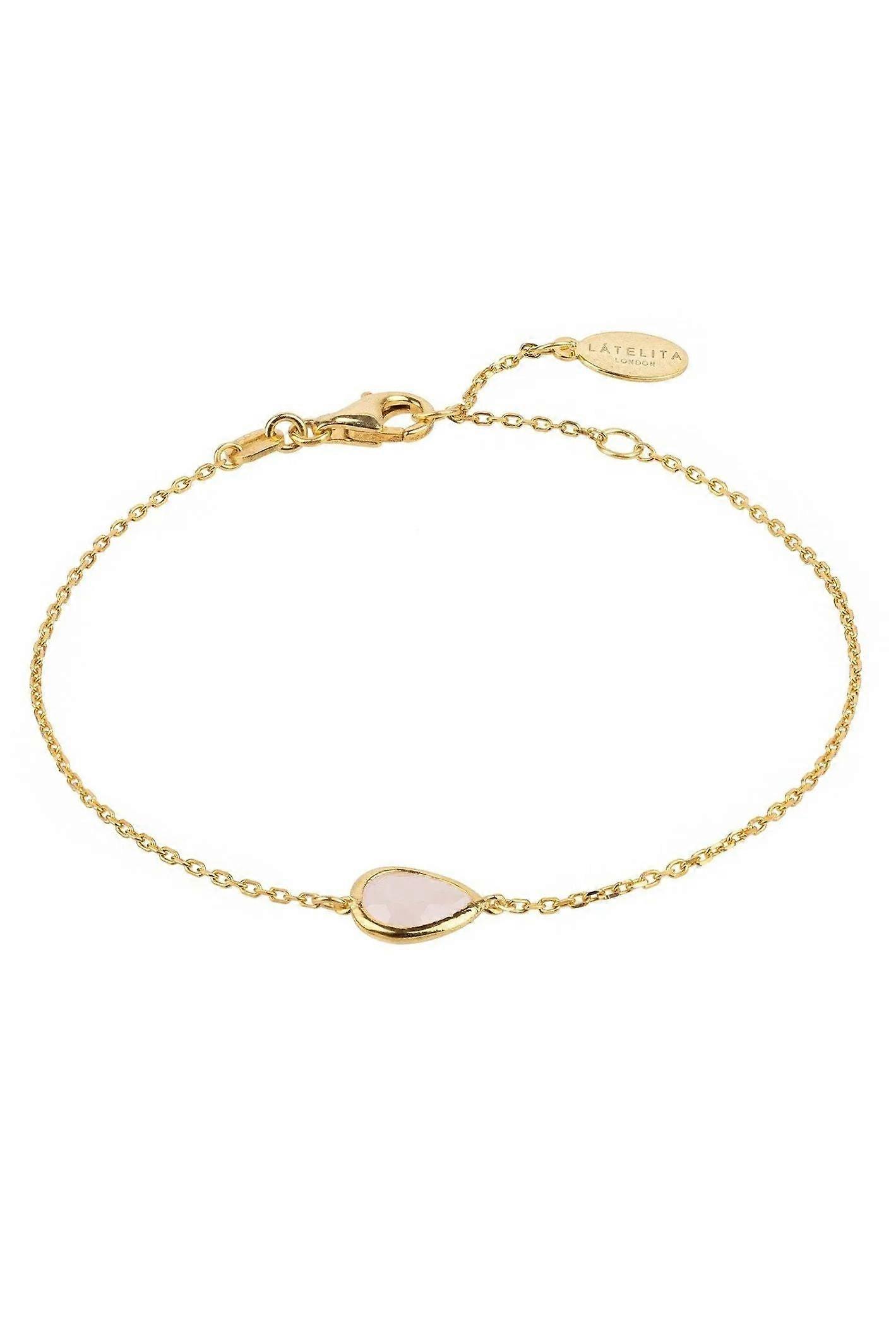 Latelita Pisa Mini Teardrop Bracelet for Women: 15-17.5cm Gold Rose Quartz Bracelet with Lobster Clasp and Size Adjuster - 925 Sterling Silver and 22ct Gold Dipped