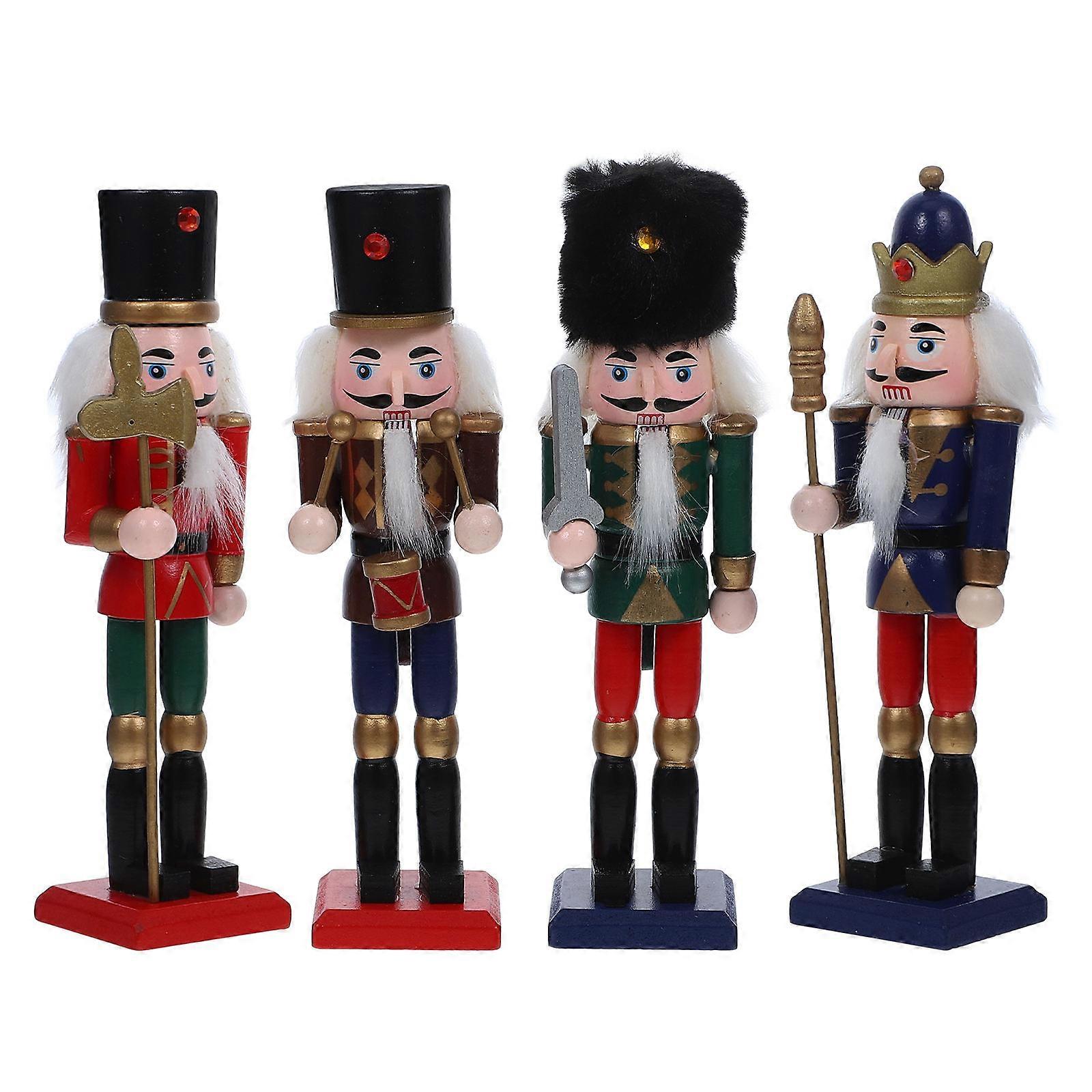 Wood Nutcracker Christmas Decoration for Home Use 4Pcs Set