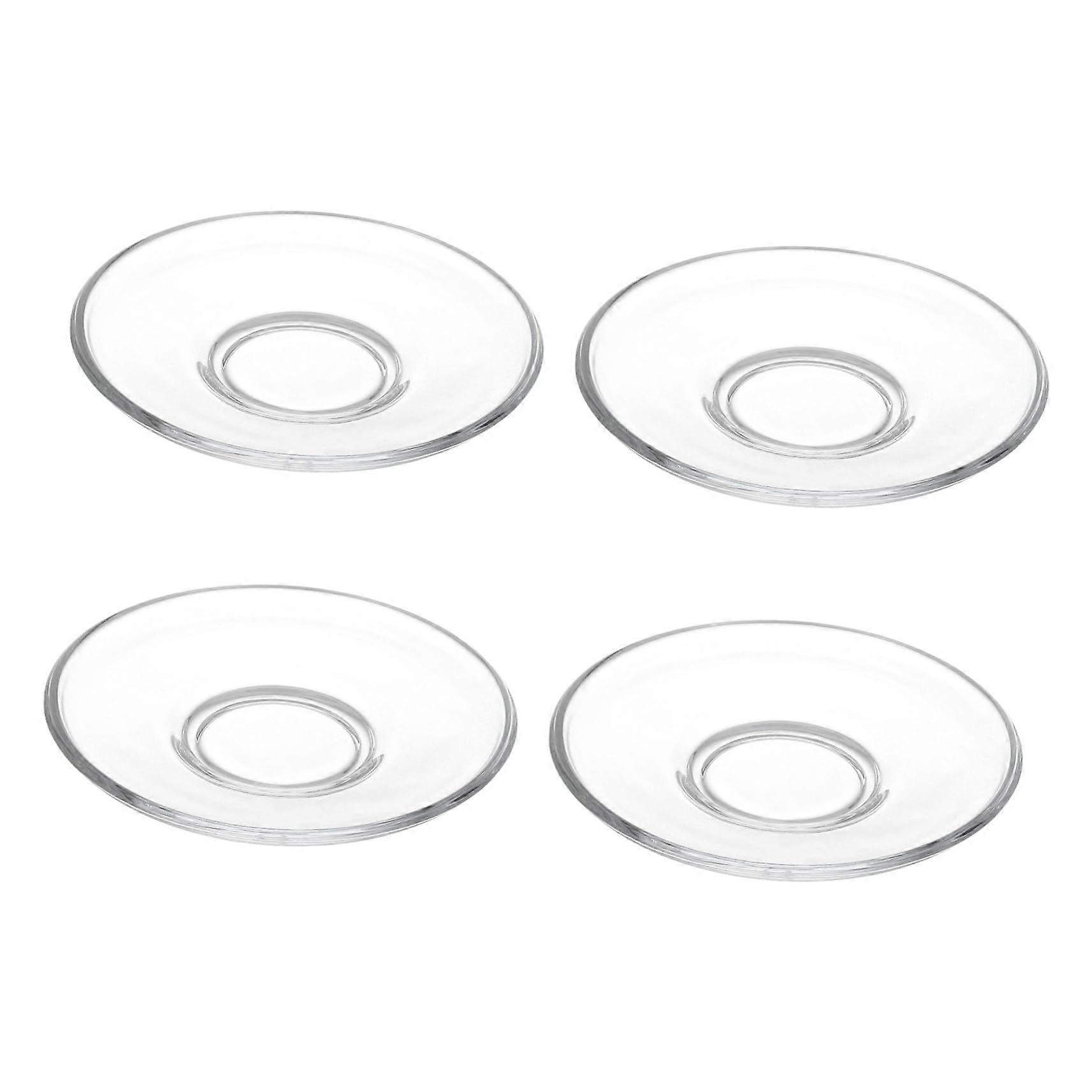4pcs Retro Glass Tea Saucers Set Round Patterned Dessert Plates Easy Clean MultiPurpose Use